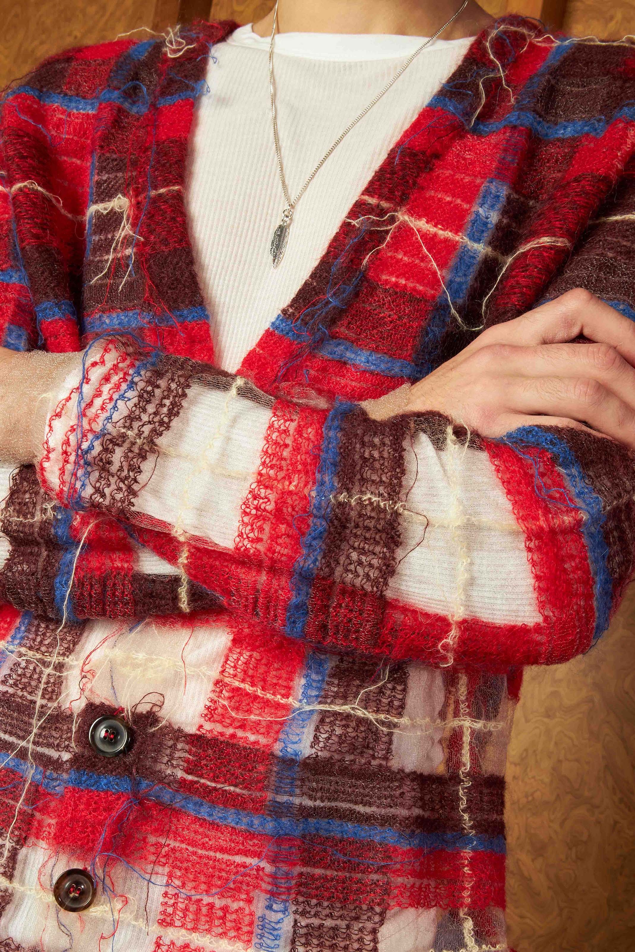 Distressed Plaid-Check Cardigan - 4