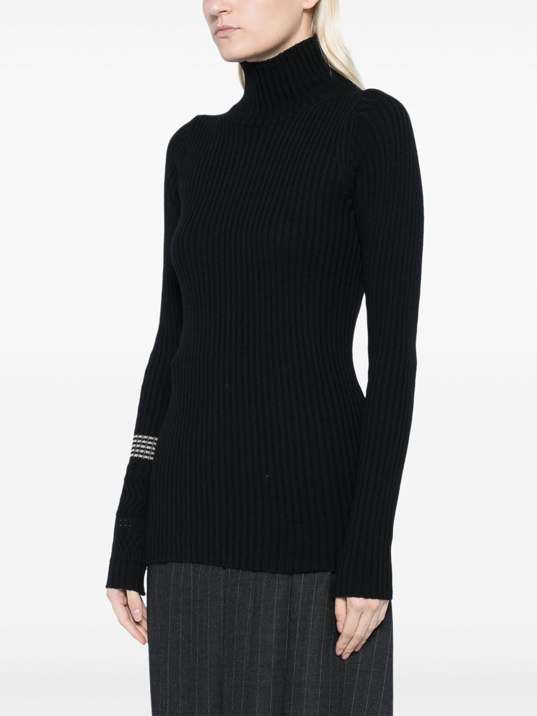 Rib Knit High Neck Pullover - 3