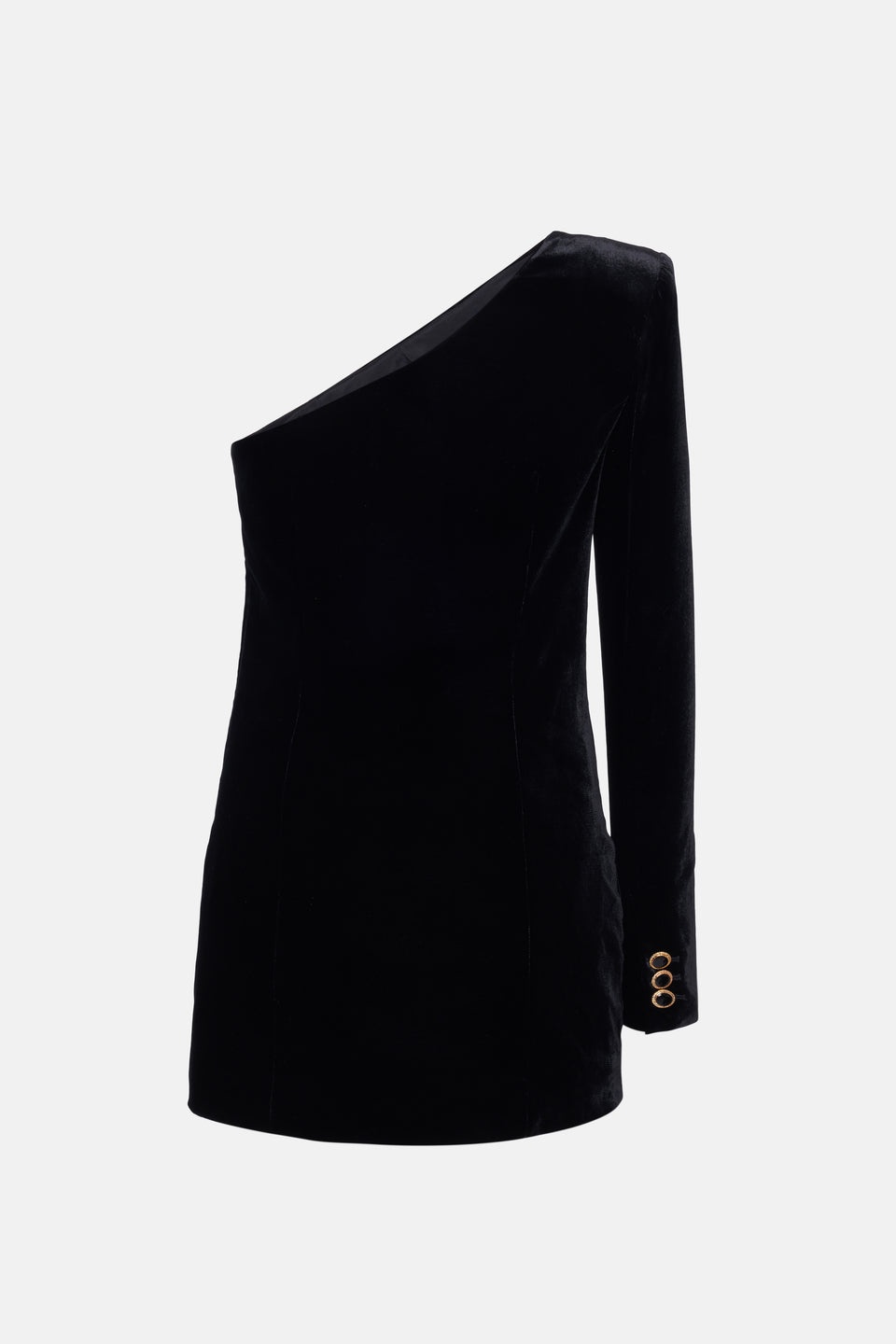 VELVET ONE SLEEVE MINI DRESS WITH SIDE BUTTONS - 2