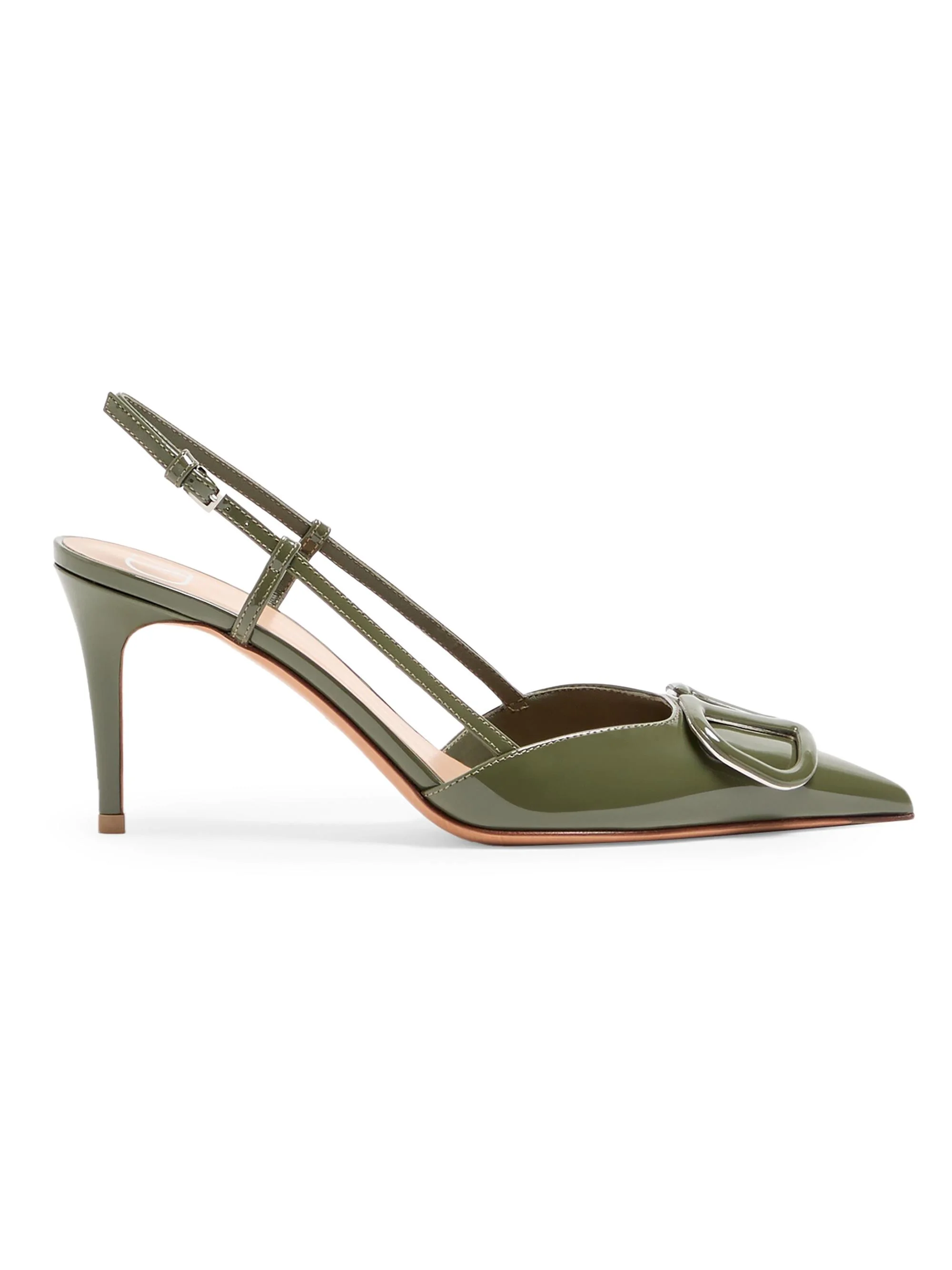Women's VLogo Signature 80MM Patent Leather Slingback Pumps - Military Green - 1