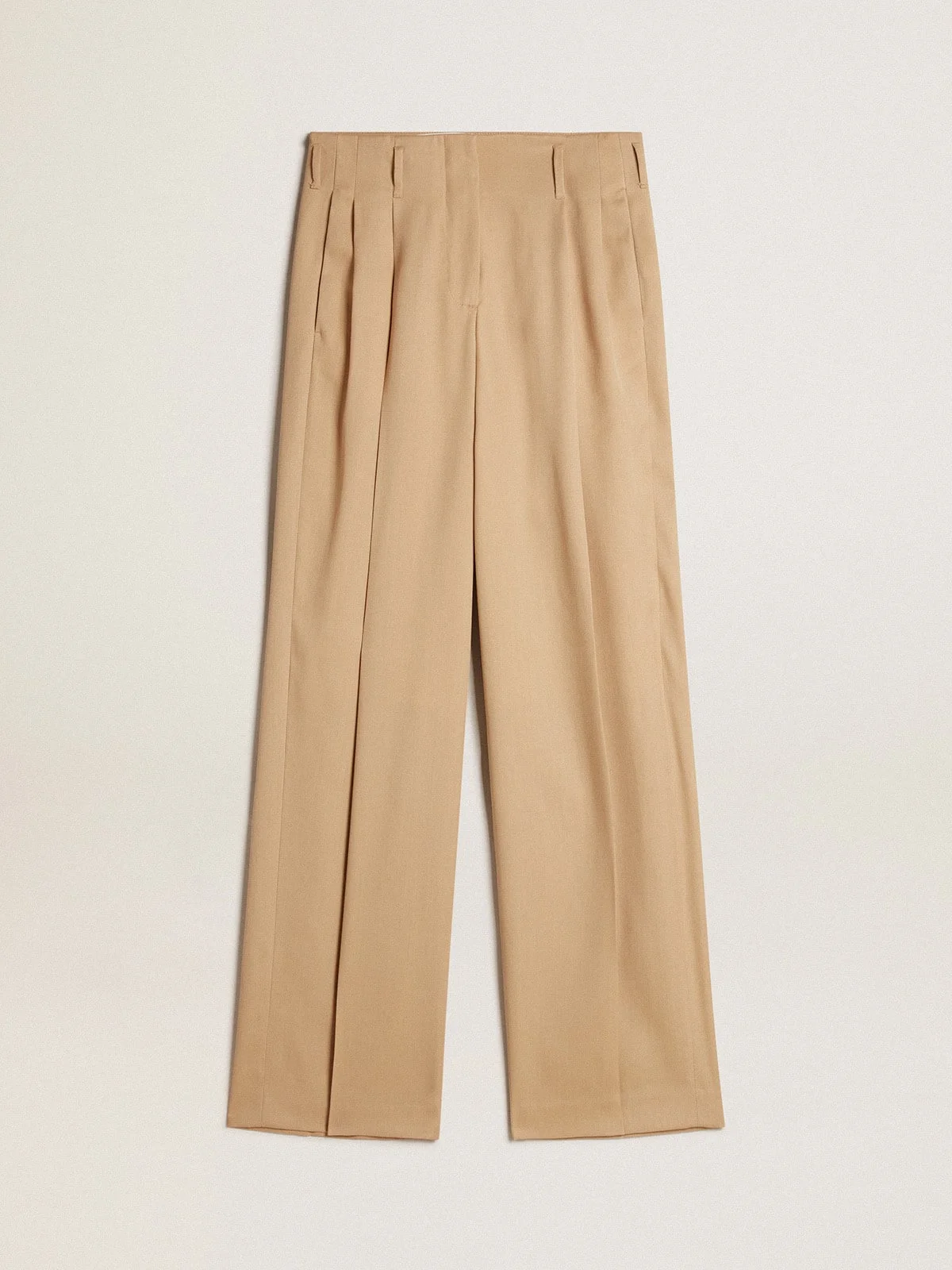 Women’s wool gabardine pants in sand - 1