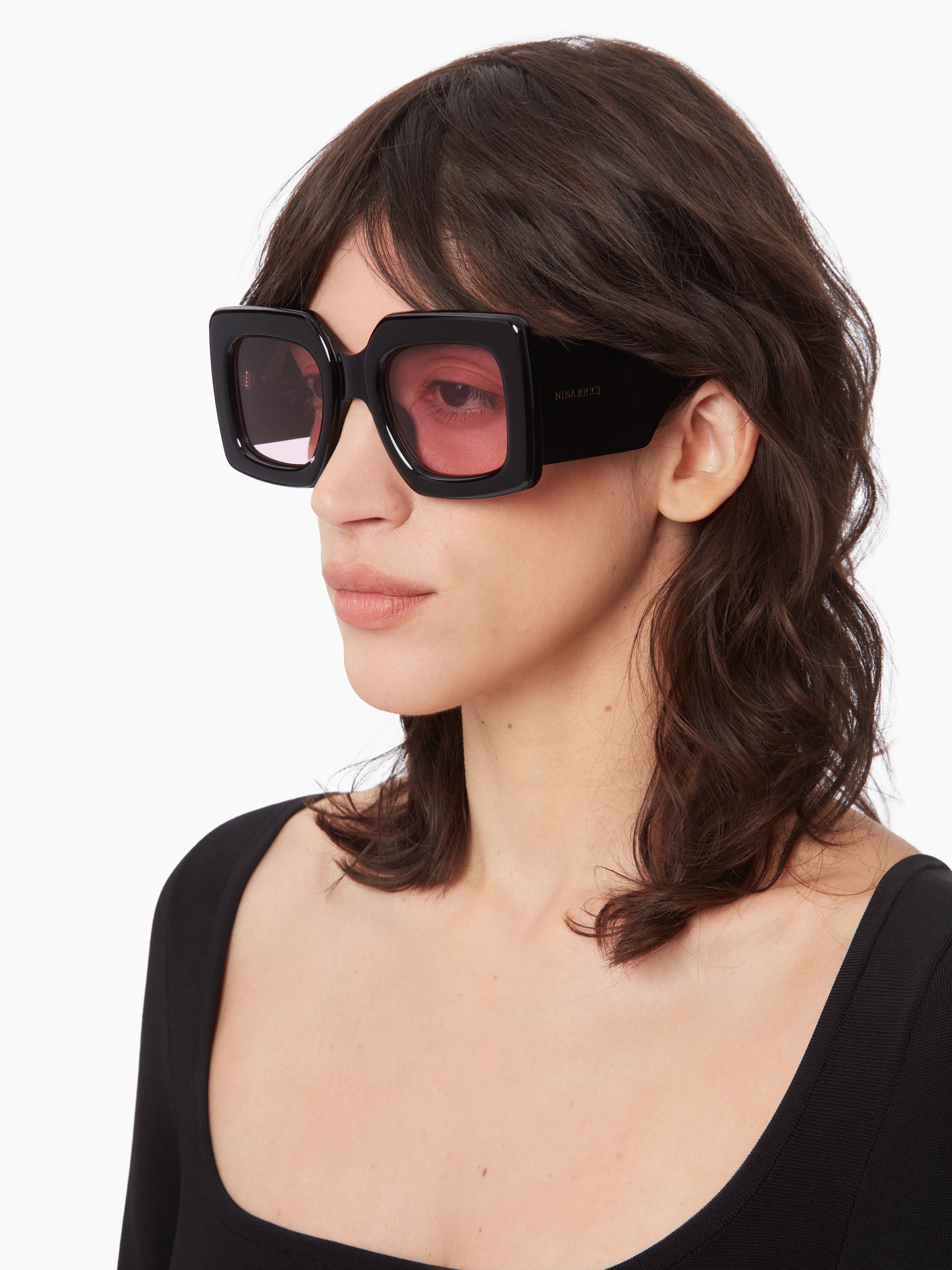 Precious square shiny black Sunglasses - 3