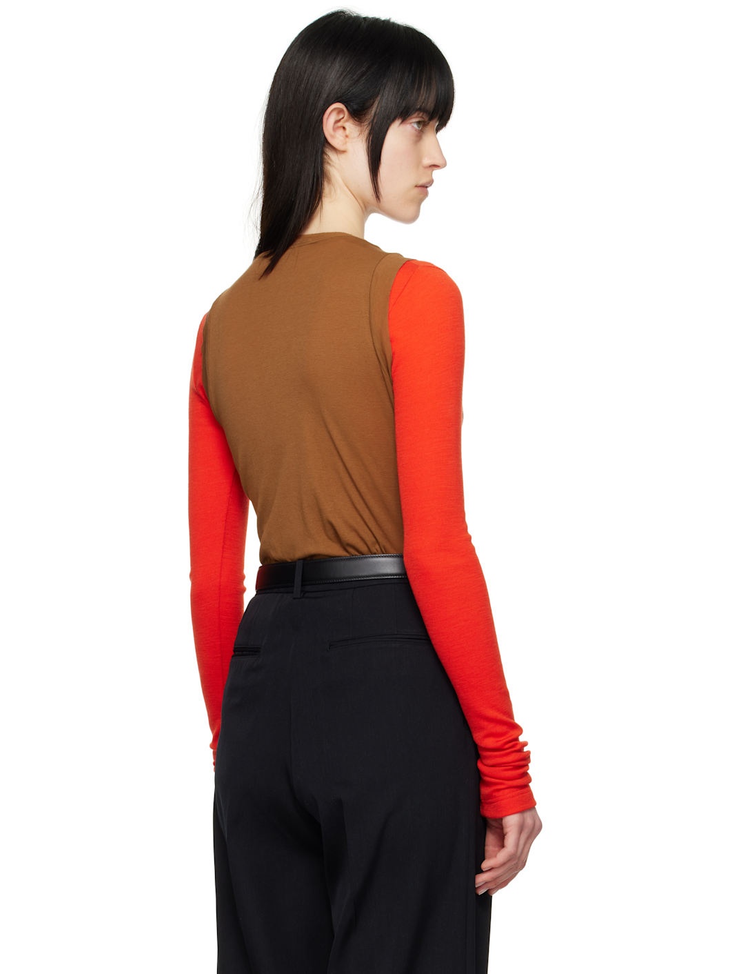 Brown Super High Gauge Sheer Tank Top - 3