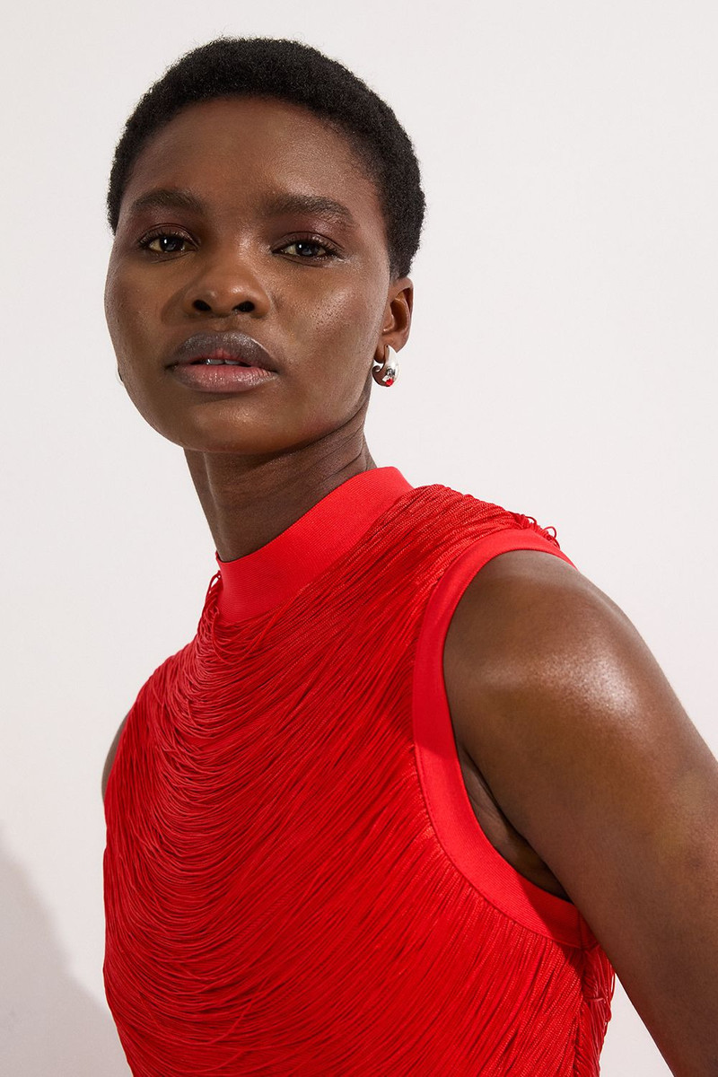 KAREN MILLEN Bandage Figure Form Knit Tassel Mini Dress outlook