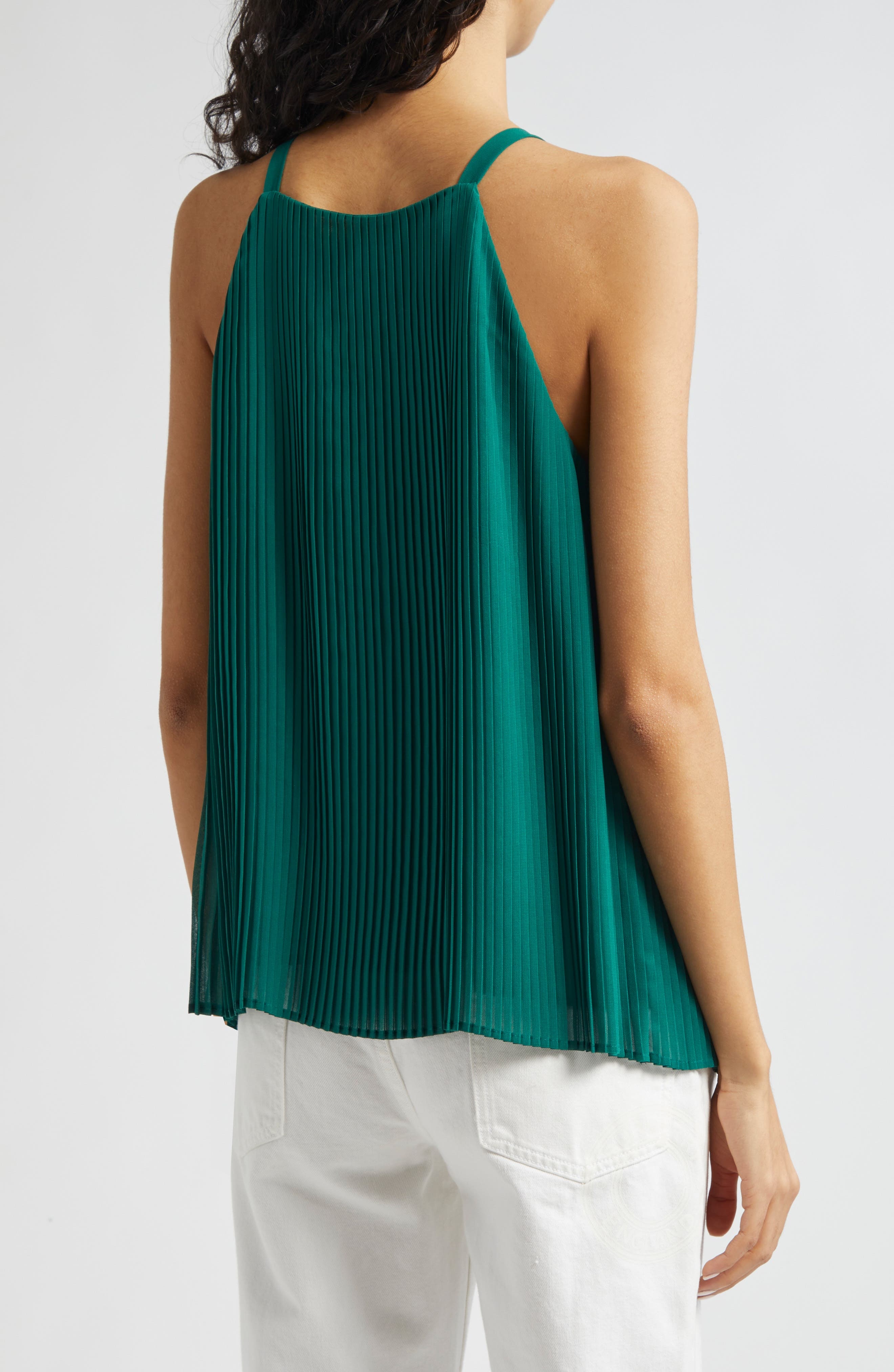 Emporio Armani Pleated Ruffle Sleeveless Top in Solid Medium Green at Nordstrom - 2