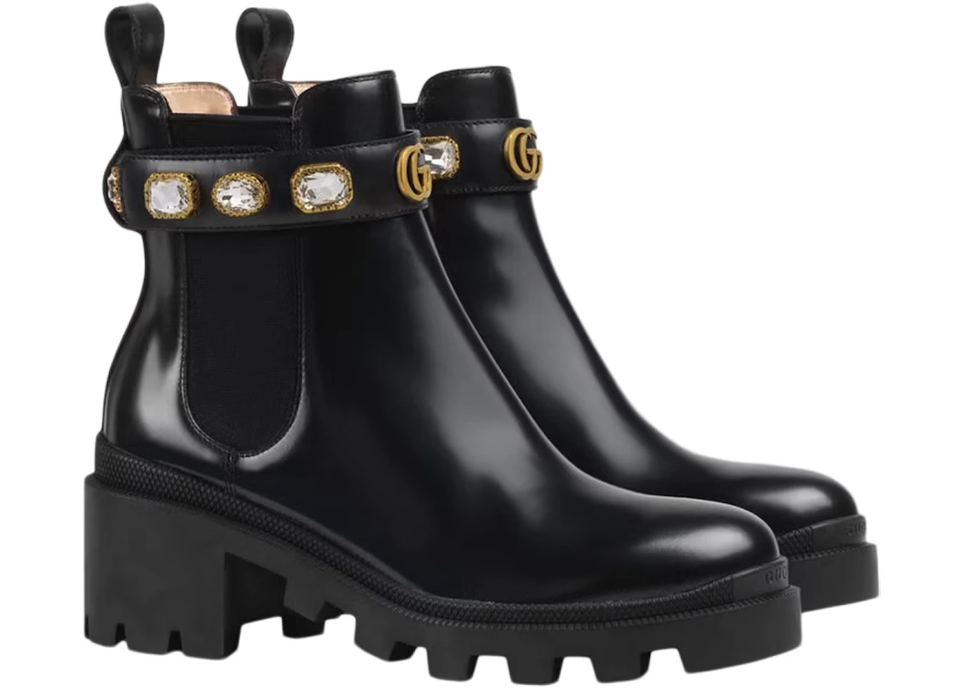 Gucci Crystal Belt 60mm Ankle Boot Black Leather - 2
