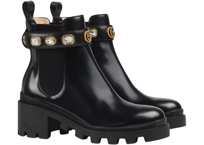 GUCCI Gucci Crystal Belt 60mm Ankle Boot Black Leather outlook