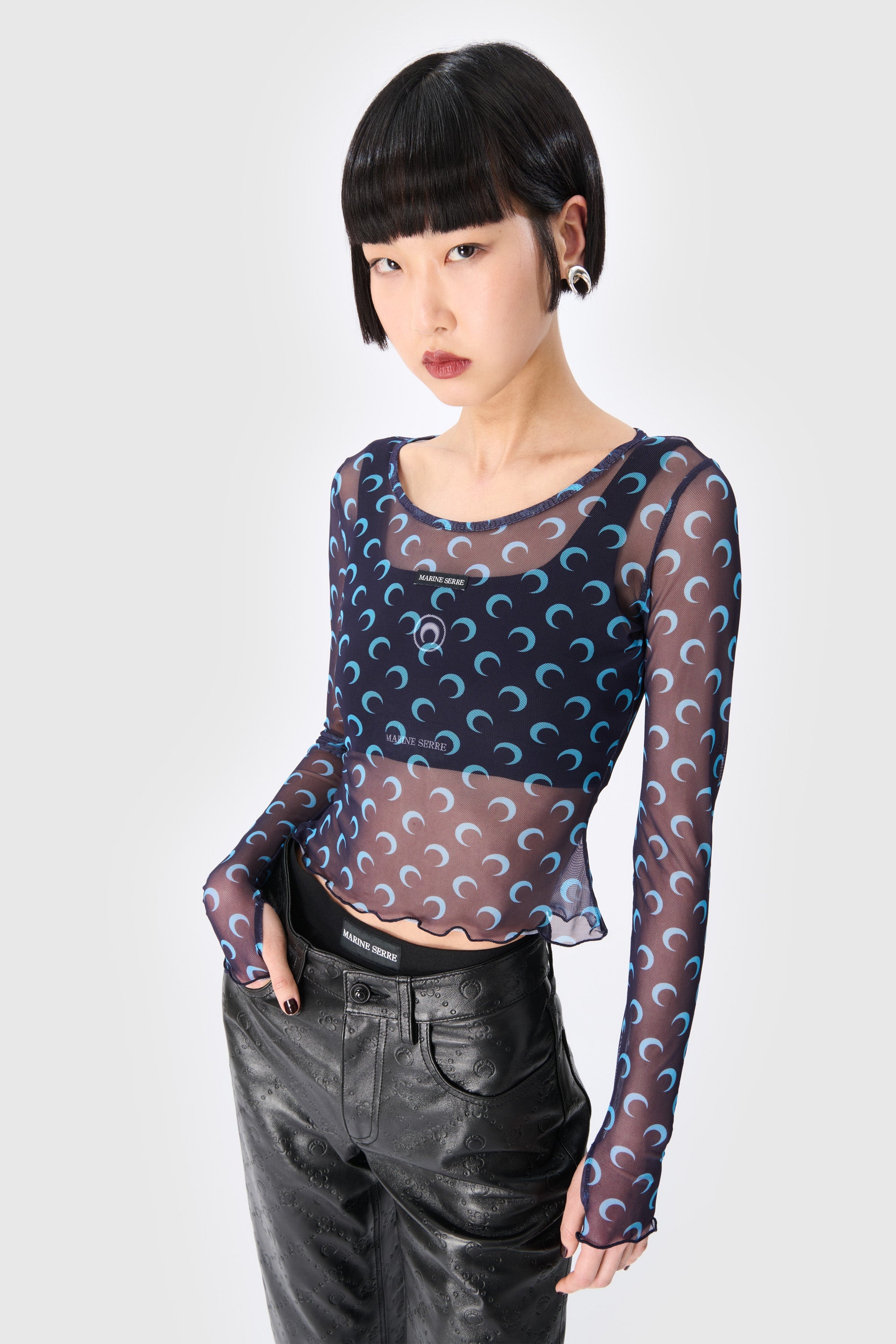 Moon Printed Mesh Second Skin Cropped Top - 2