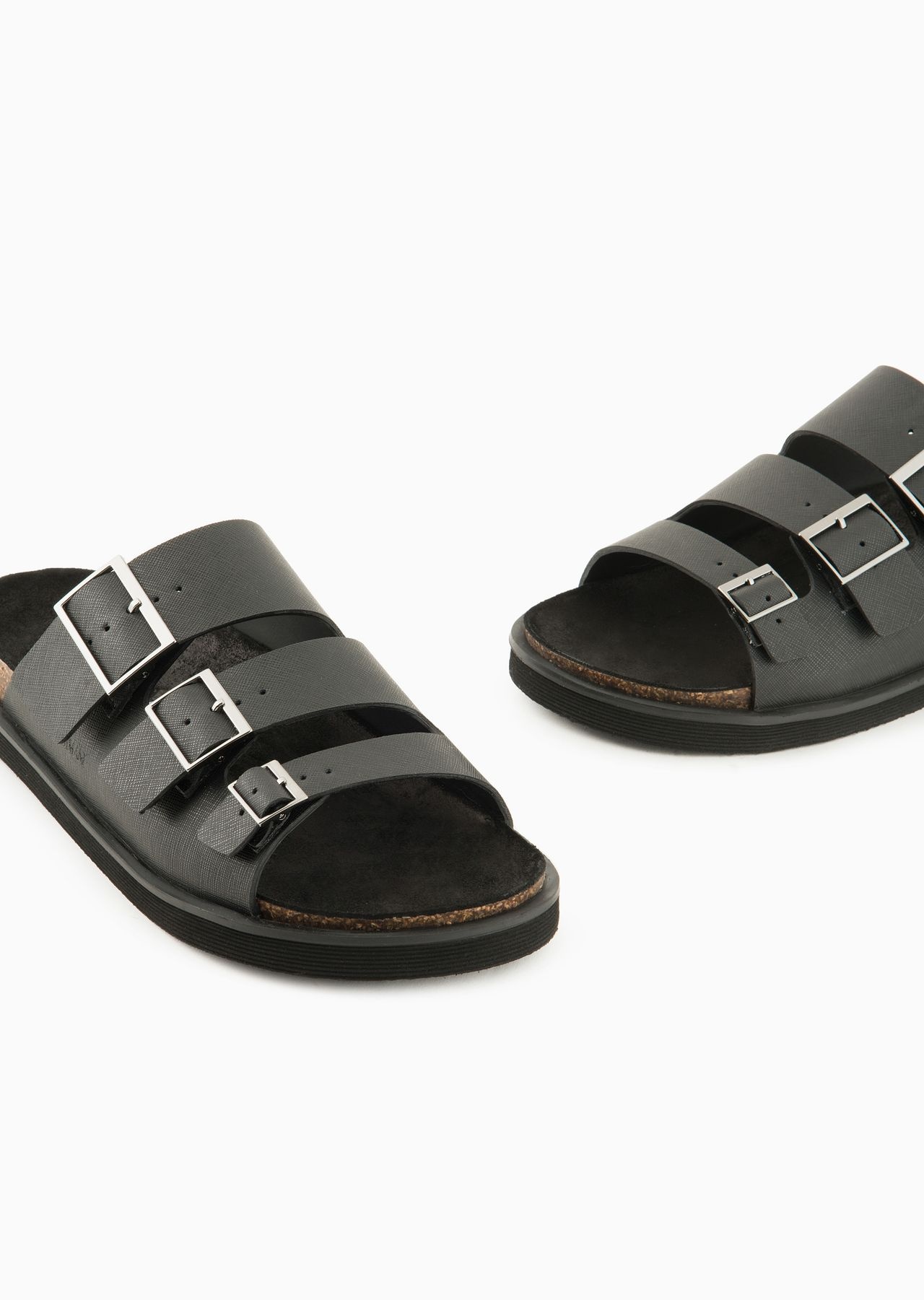 Saffiano leather sandals with three bands - 5