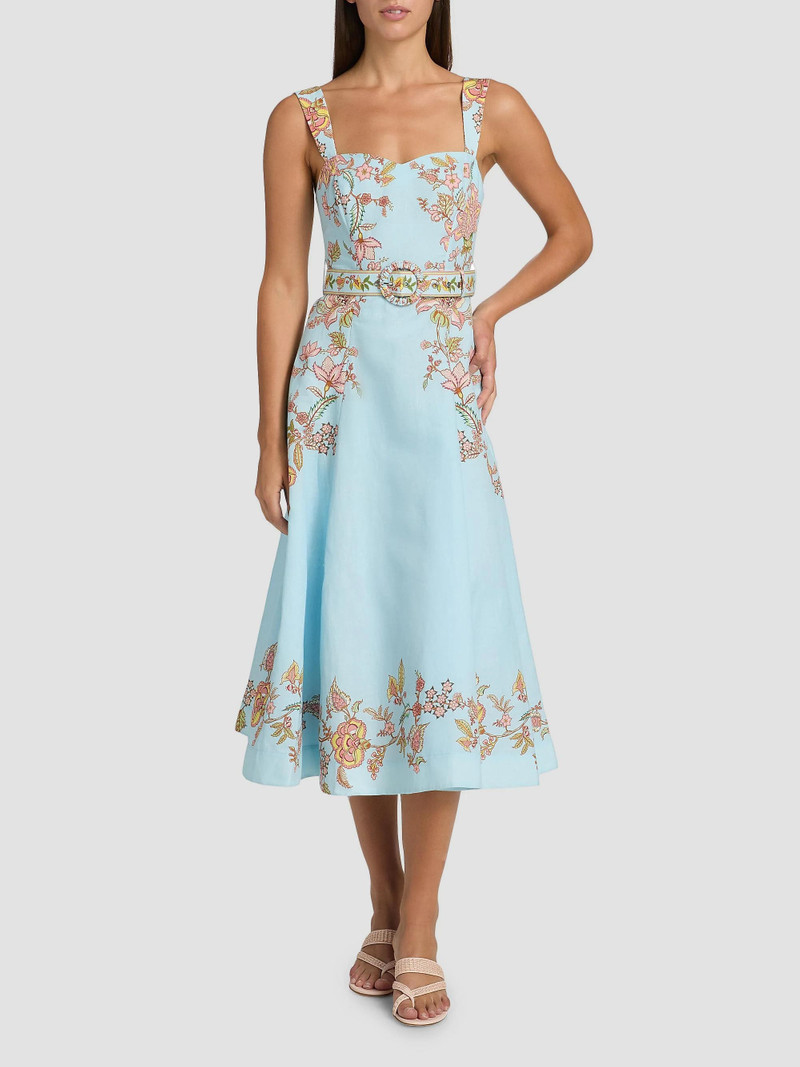 Women's Riah Floral Cotton-Linen Belted Midi-Dress - Blue 3