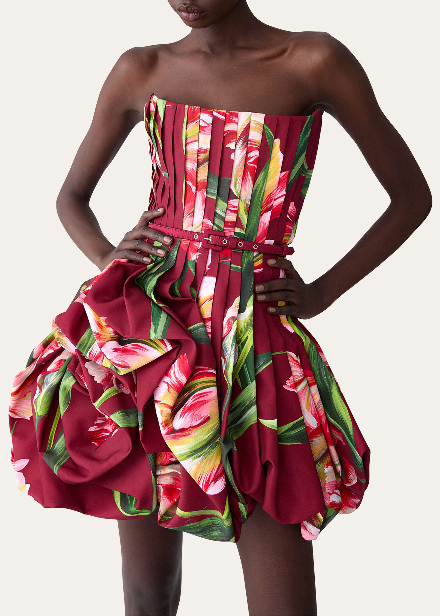 Floral Pleated Draped Mini Dress - 4