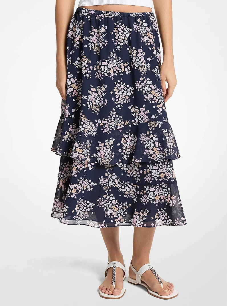Floral Print Georgette Midi Skirt - 1