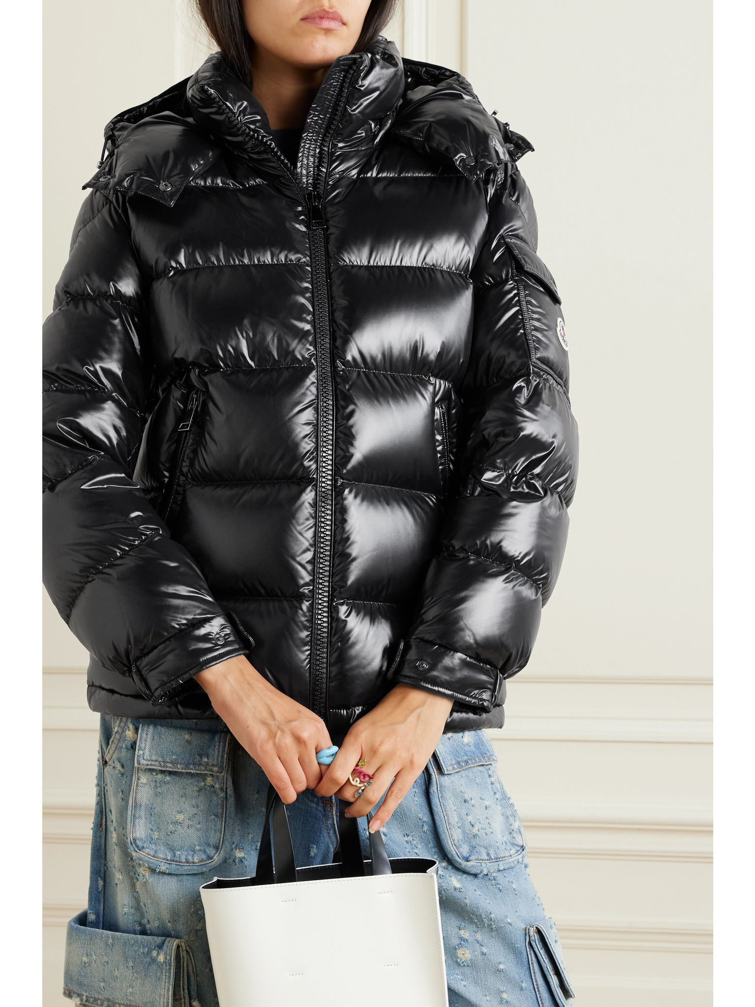 Maire hooded quilted glossed-shell down jacket Black - 3