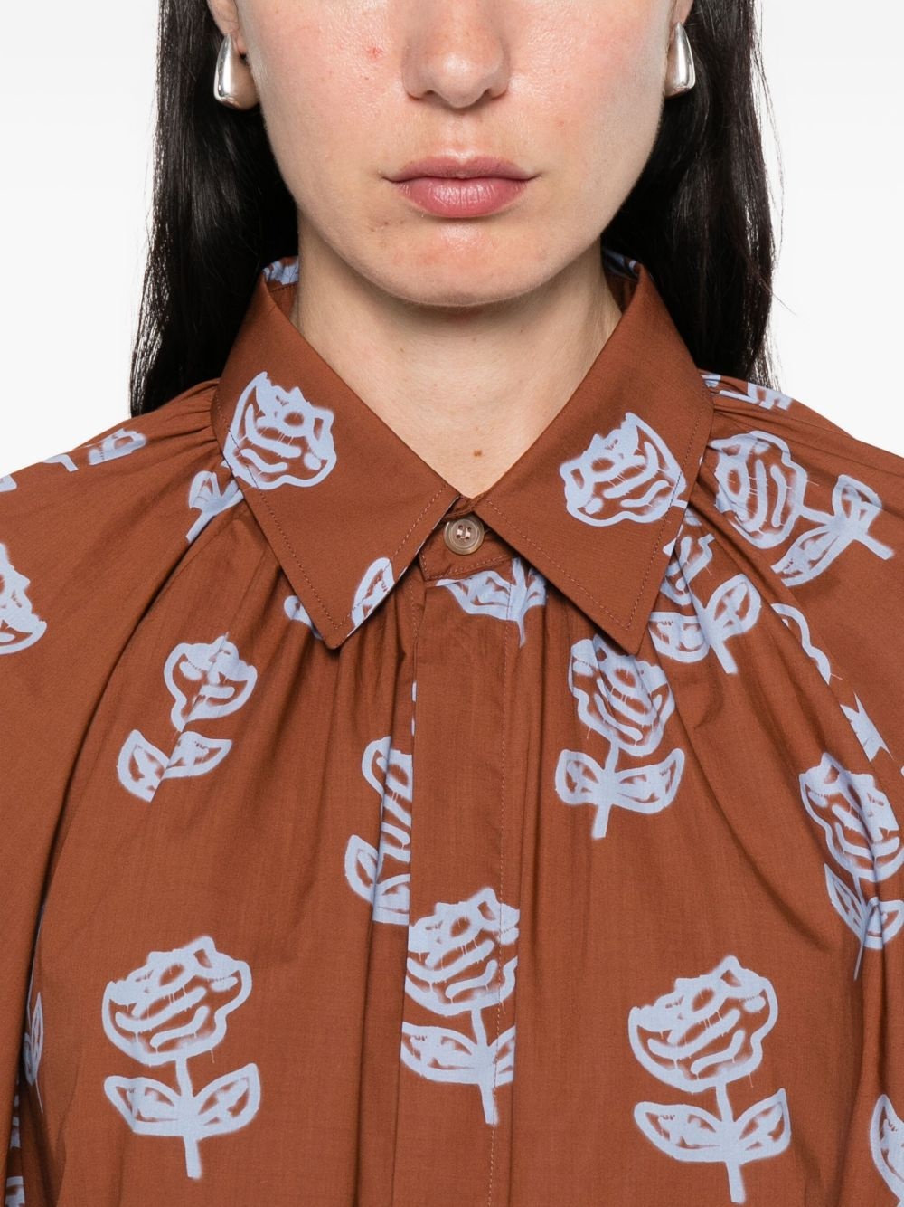 rose-print cotton shirt - 5
