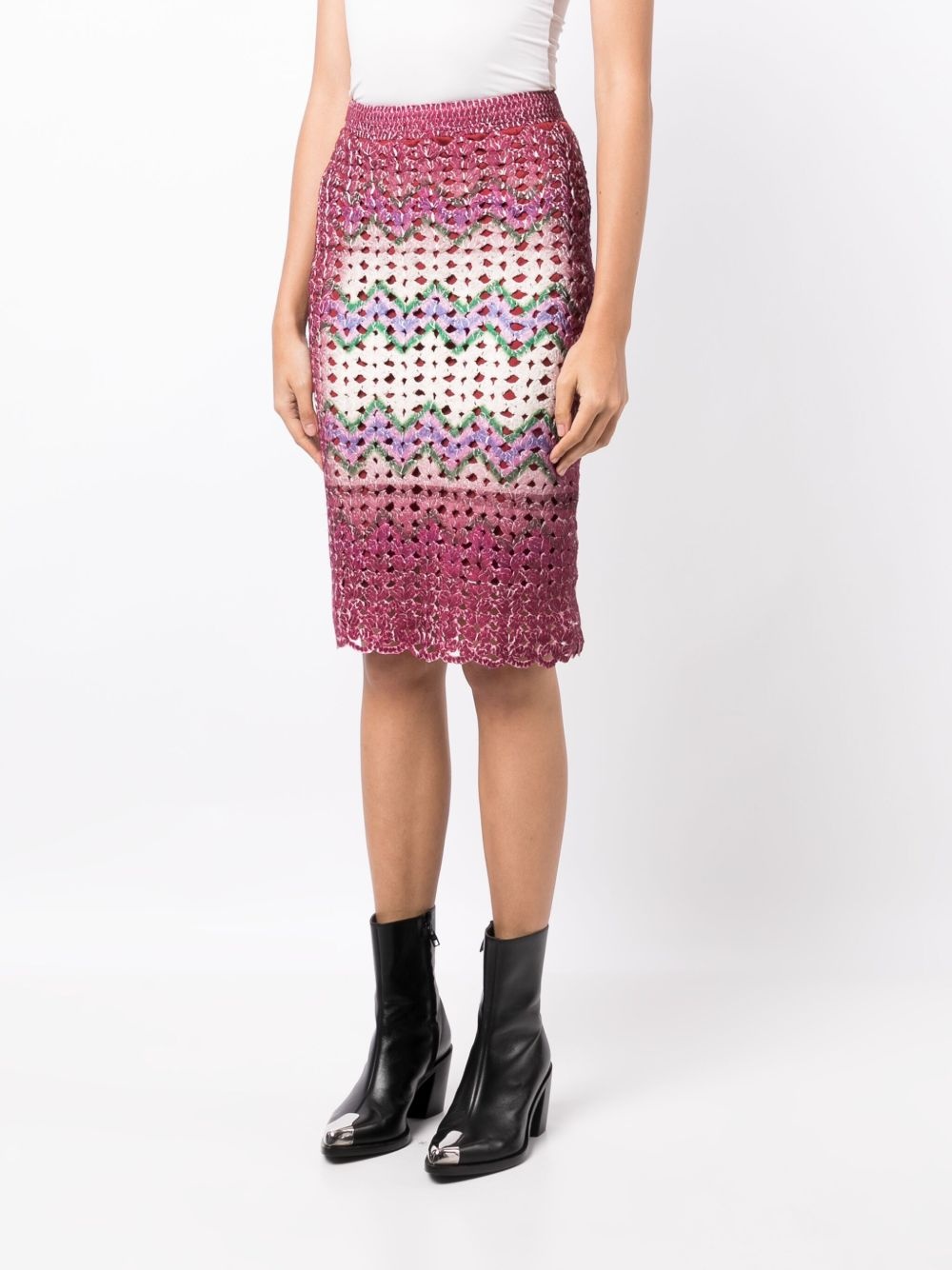 graphic-print crochet-knit midi skirt - 3