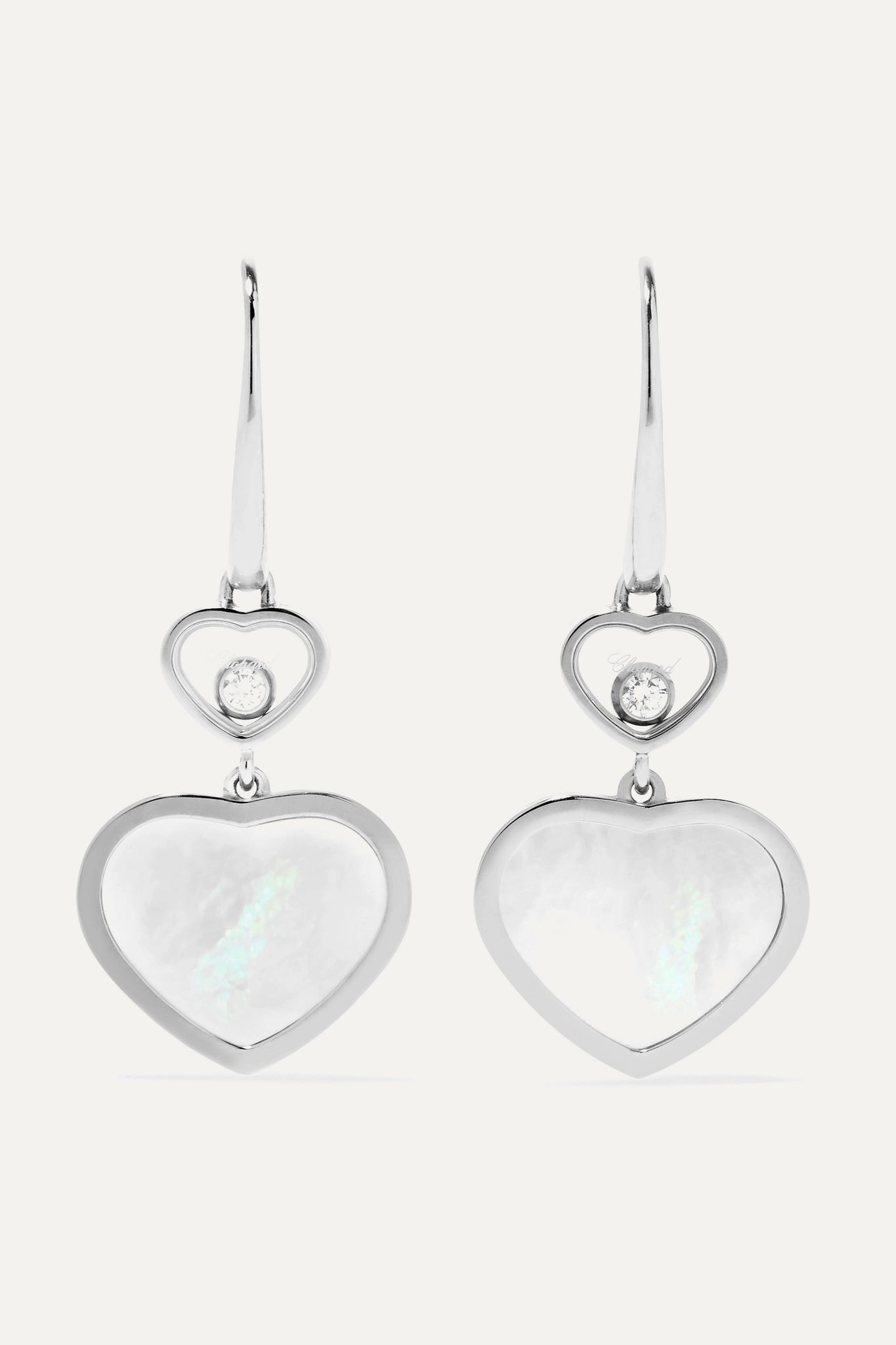 Happy Hearts 18-karat white gold, diamond and mother-of-pearl earrings - 1