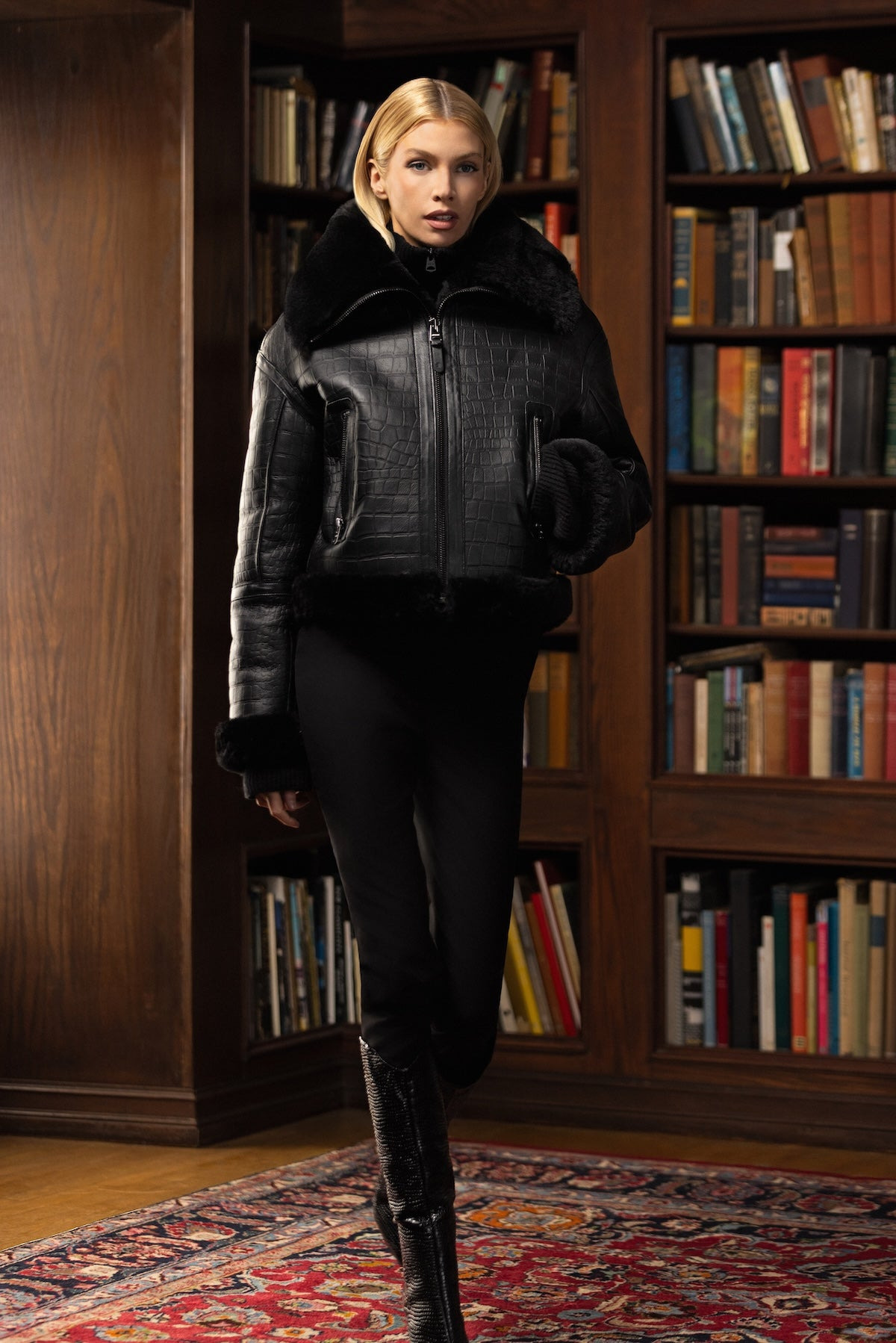 MAXOU Croc Embossed Oversized Shearling Jacket - 2