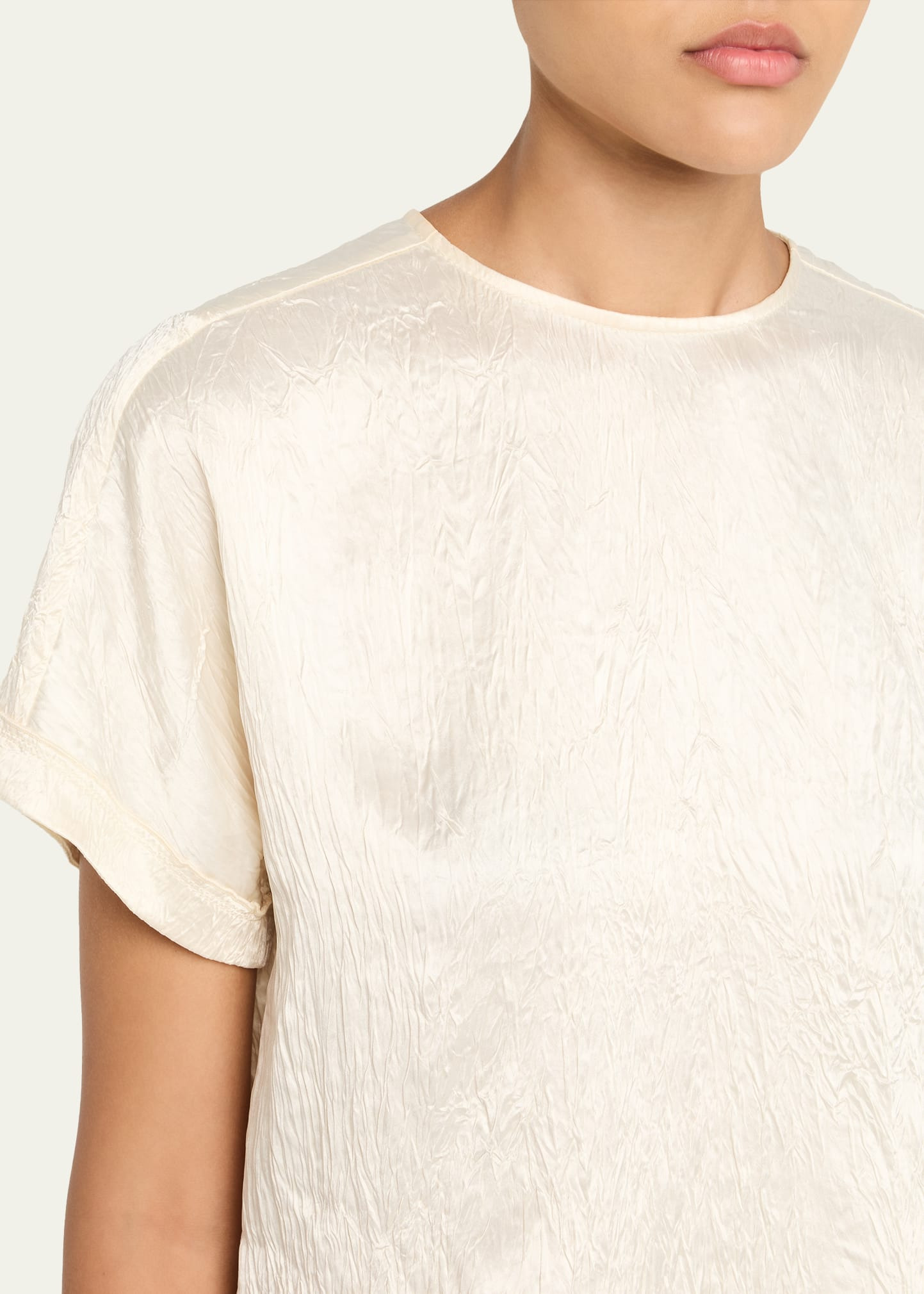 Addison Short-Sleeve Crinkled Satin Shirt - 5