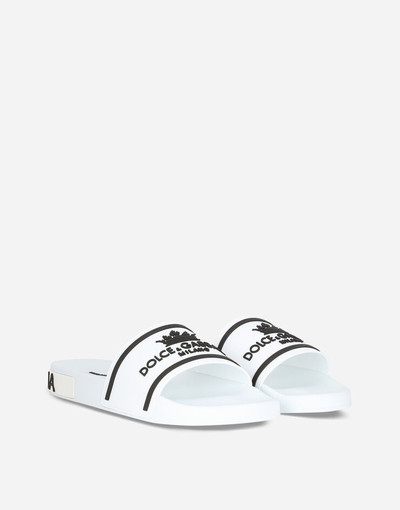 Dolce & Gabbana Rubber beachwear sliders with Dolce&Gabbana milano and crown outlook