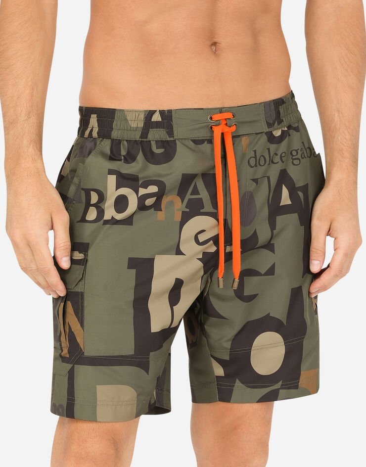 Mid-length swim trunks with all-over logo print - 4