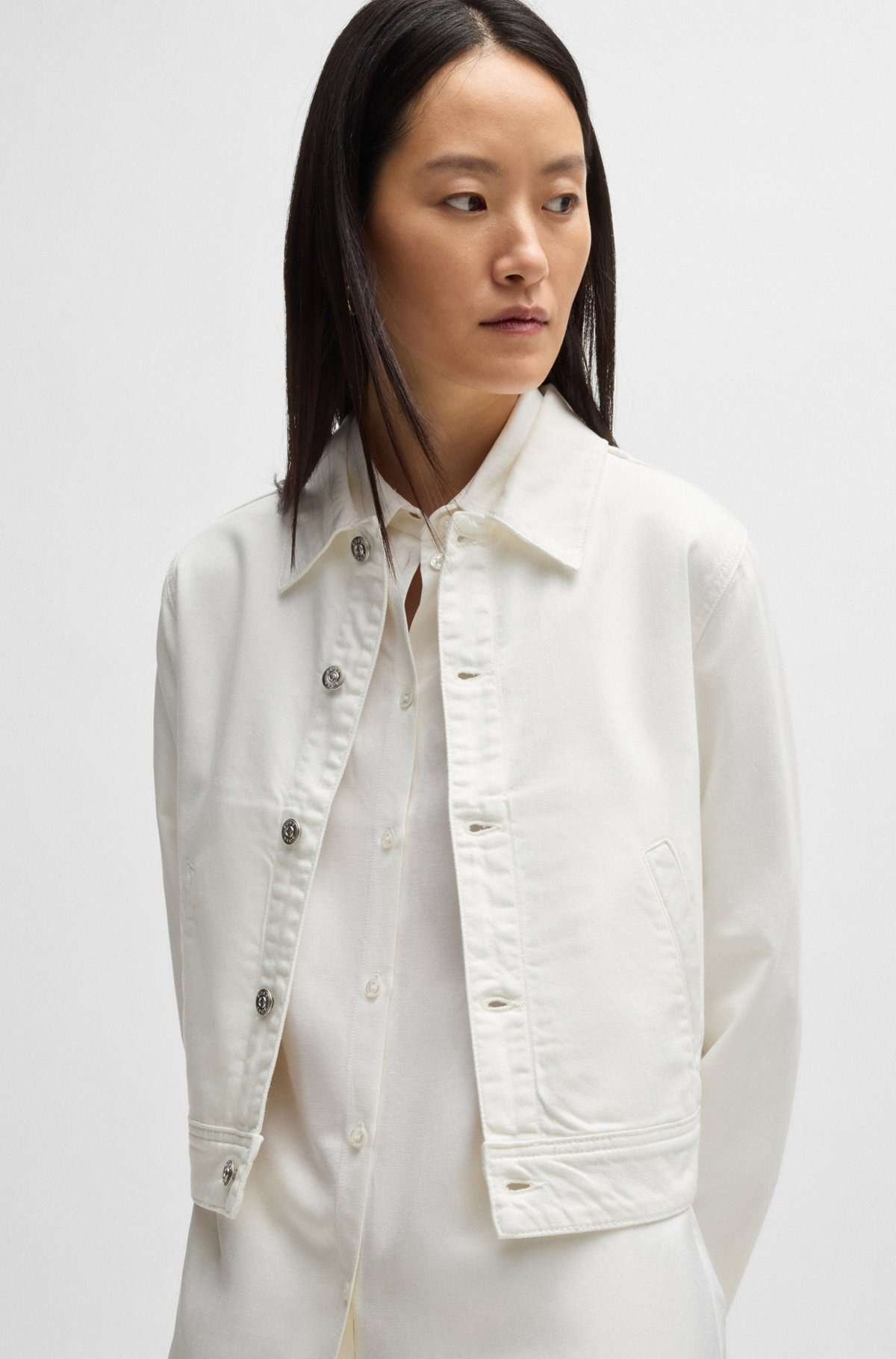 STRAIGHT-FIT DENIM JACKET IN WHITE EGYPTIAN COTTON - 6