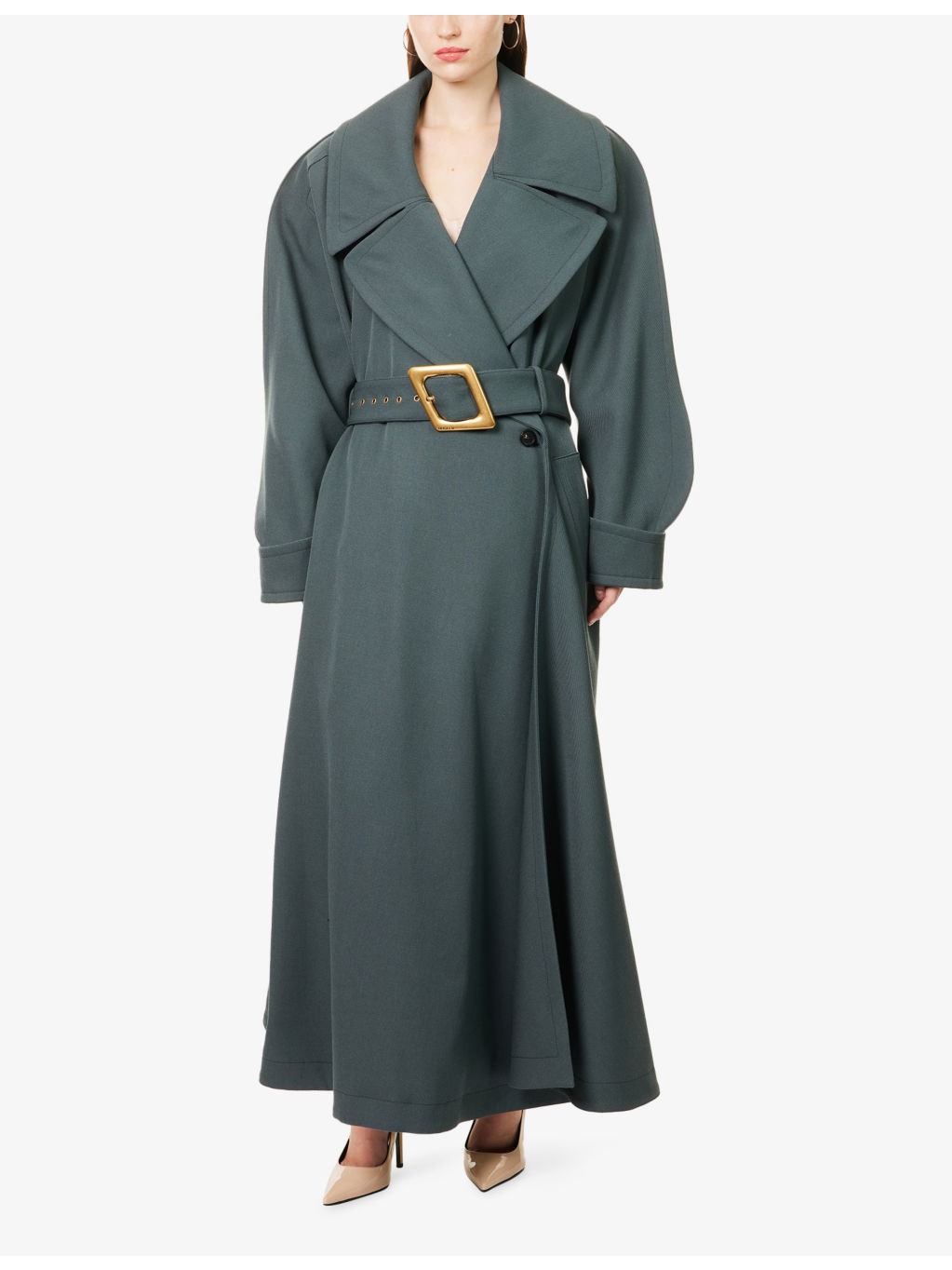 Military Belted Notch-Lapels Wool Coat - 3