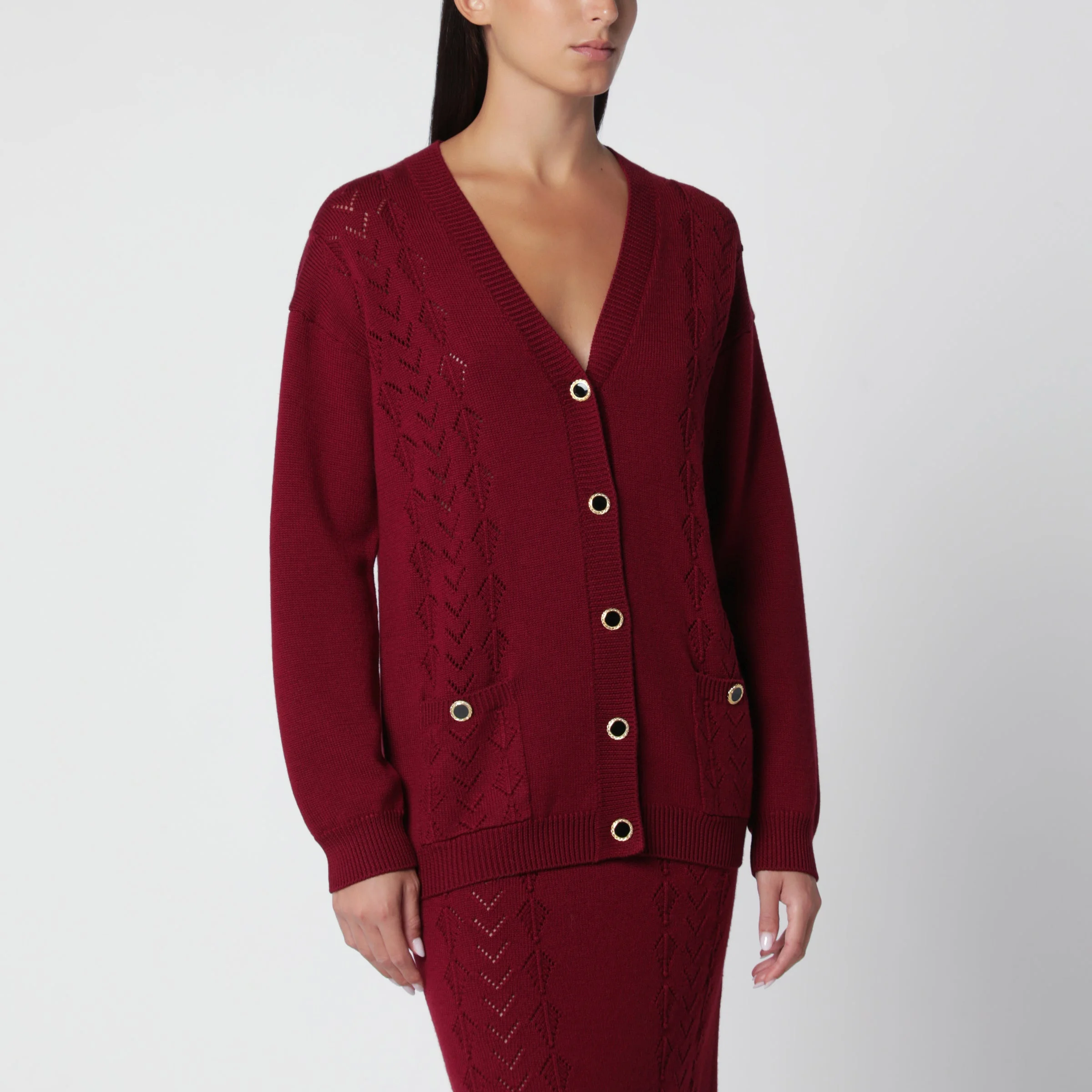 Alessandra Rich Bordeaux Merino Wool Knit Cardigan Women - 1