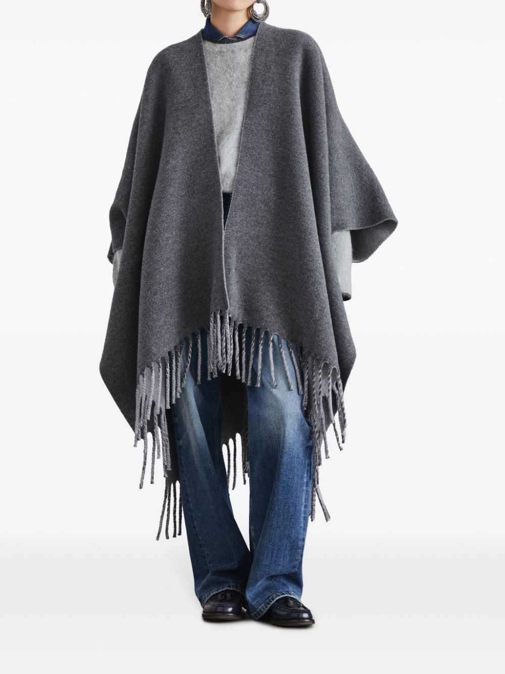 fringed-edge wool-cashmere cape - 2