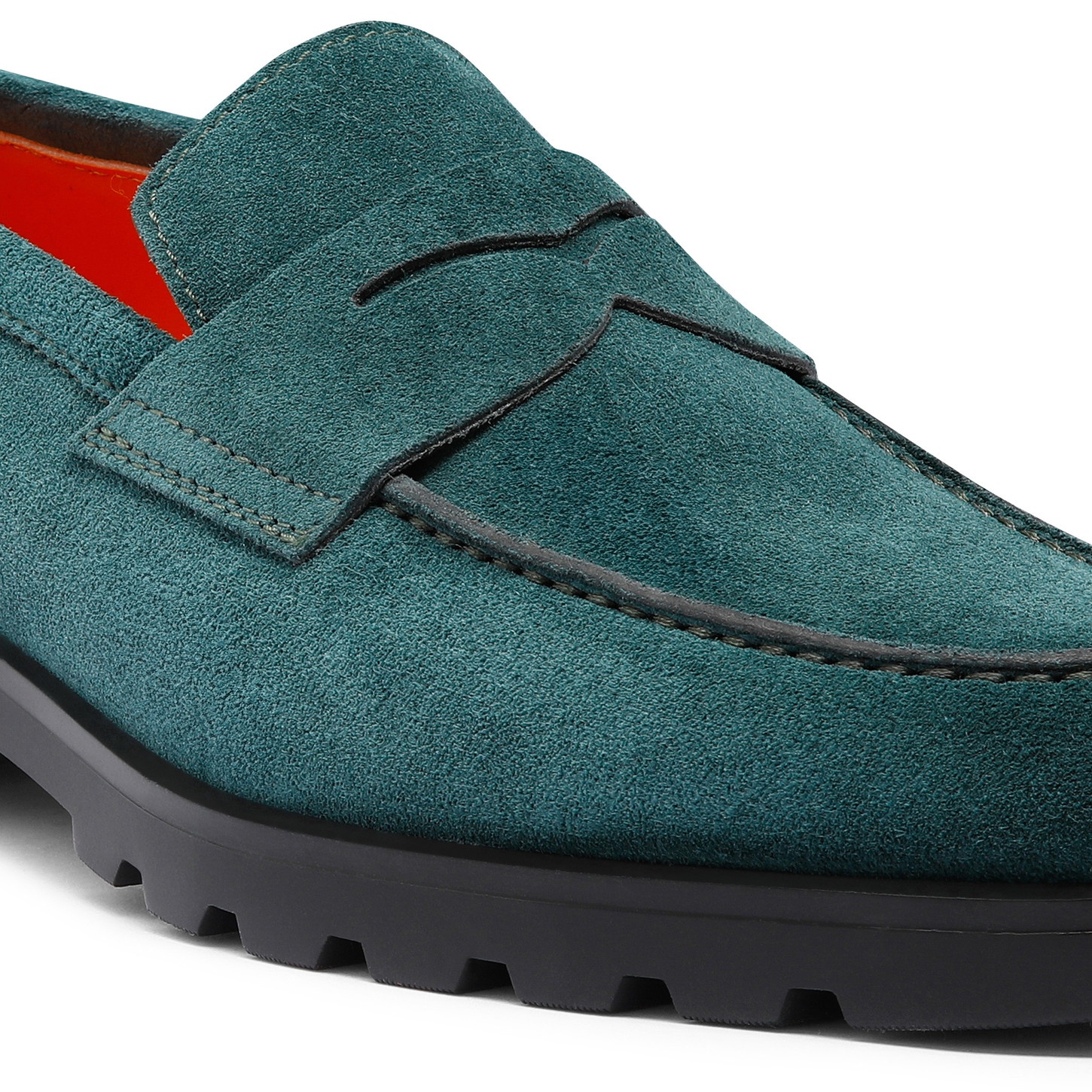 Men's dark green suede penny loafer - 5