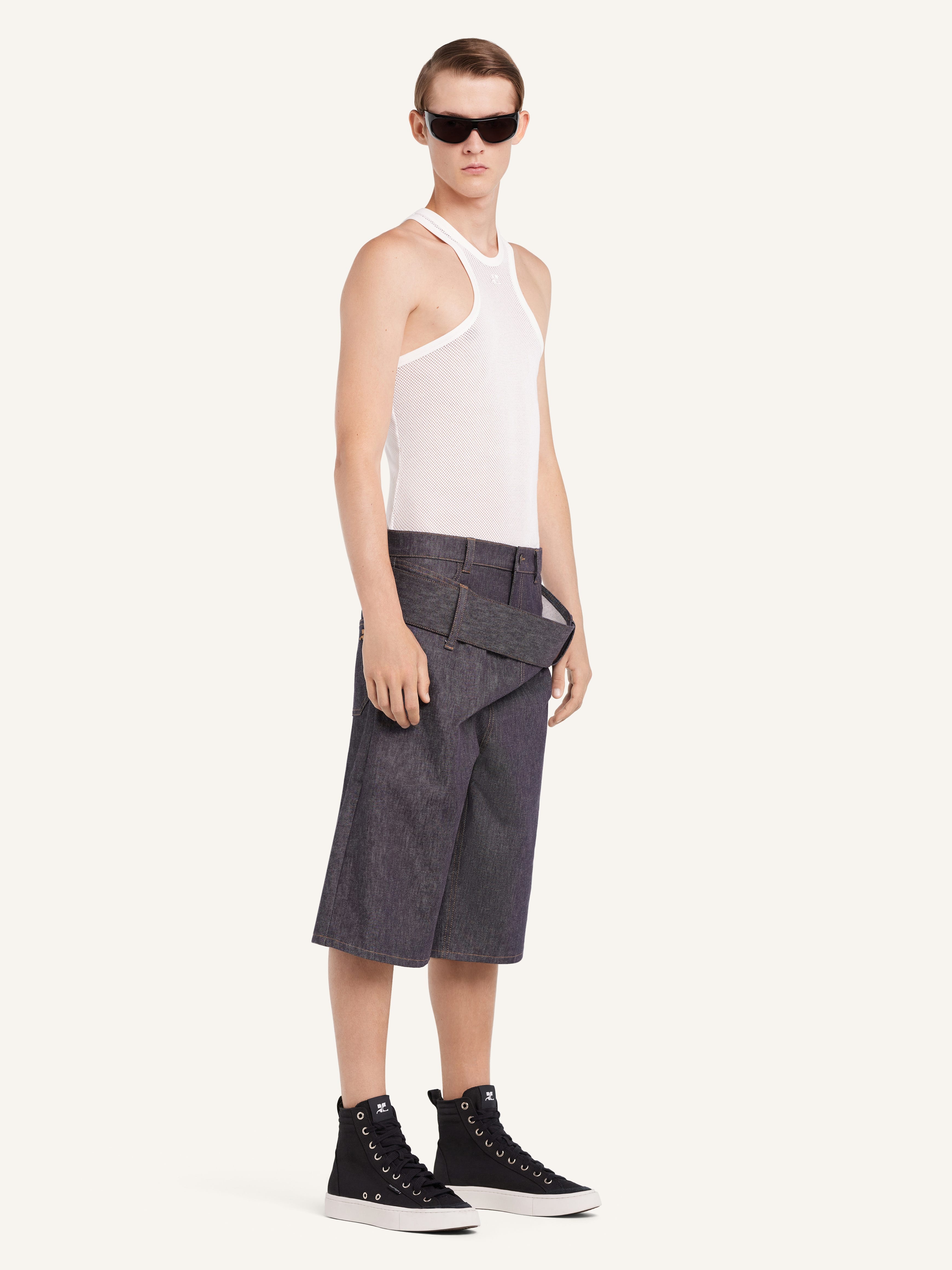 DOUBLE BELTED DENIM SHORTS - 3