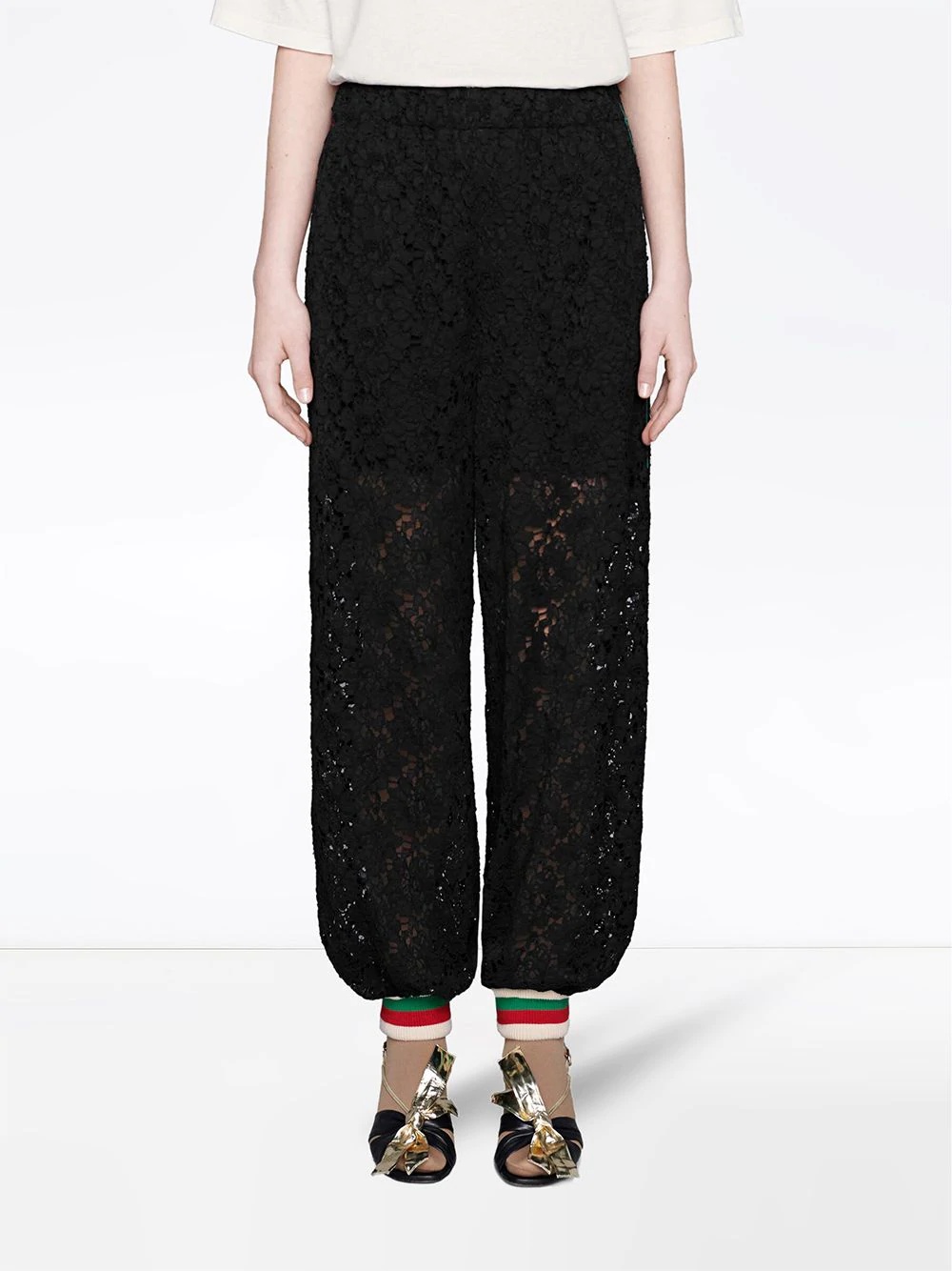 floral lace loose-fit track pants - 3