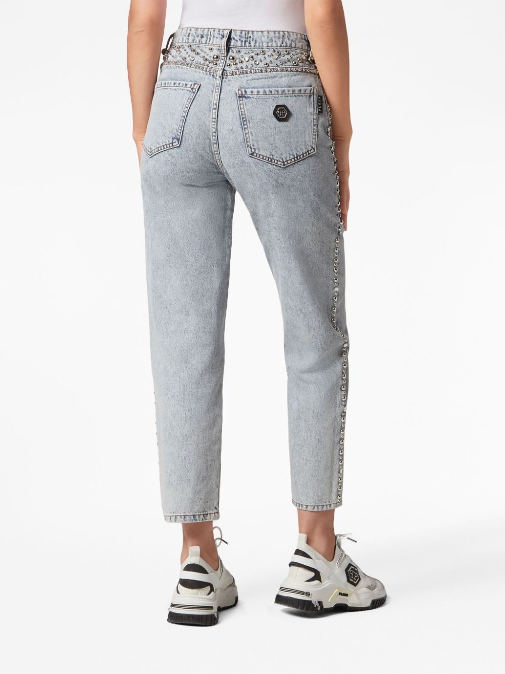 logo-patch cotton tapered jeans - 4