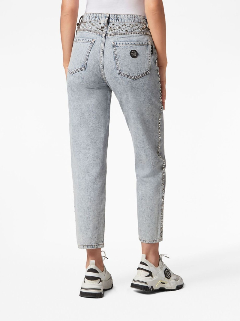logo-patch cotton tapered jeans 4