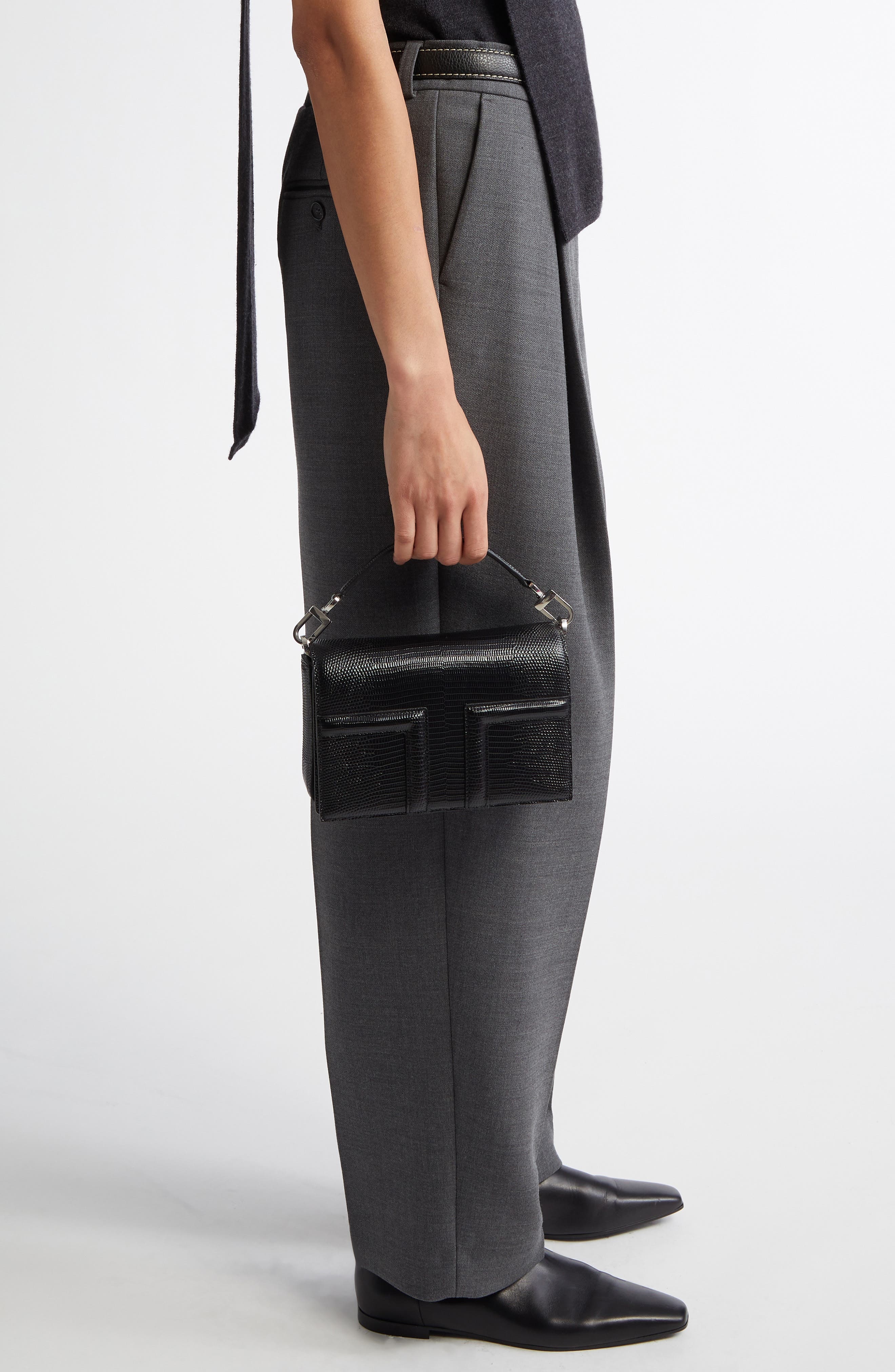 TOTEME Mini T-Flap Lizard Embossed Leather Top Handle Bag in Black at Nordstrom - 2