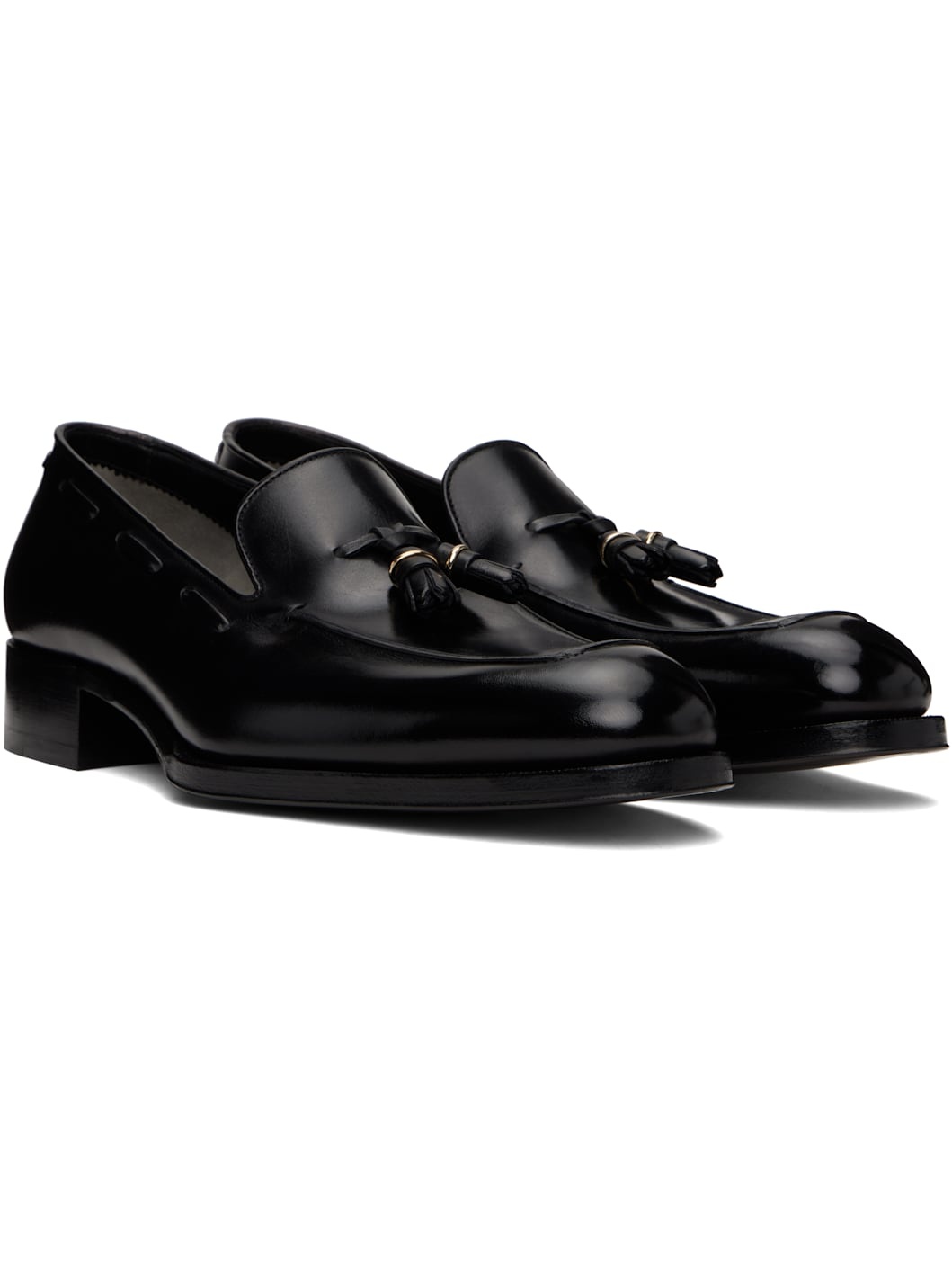 Black Burnished Leather Edgar Tassel Loafers - 4