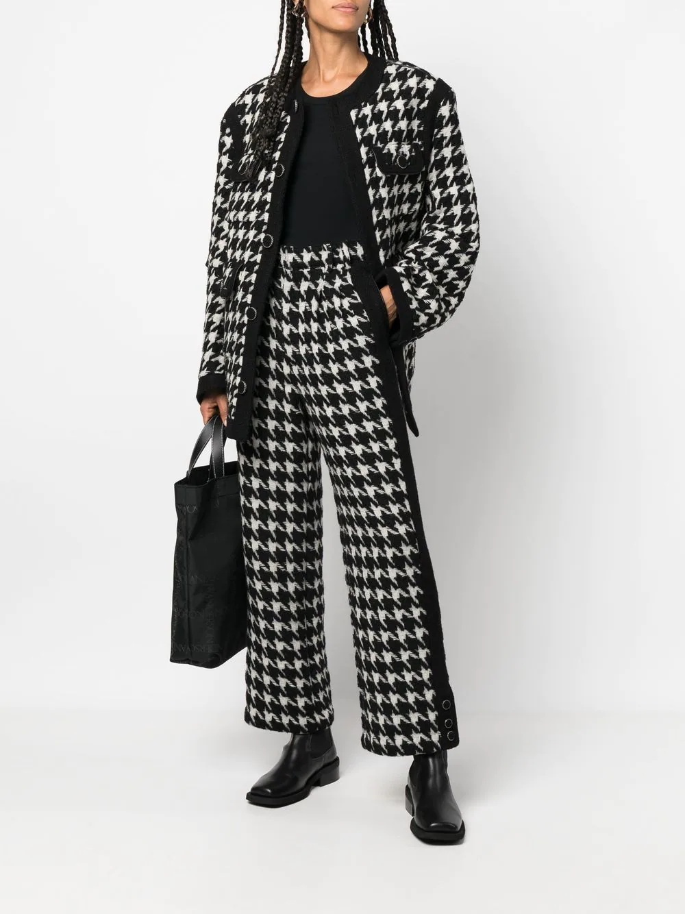houndstooth-pattern straight-leg trousers - 3