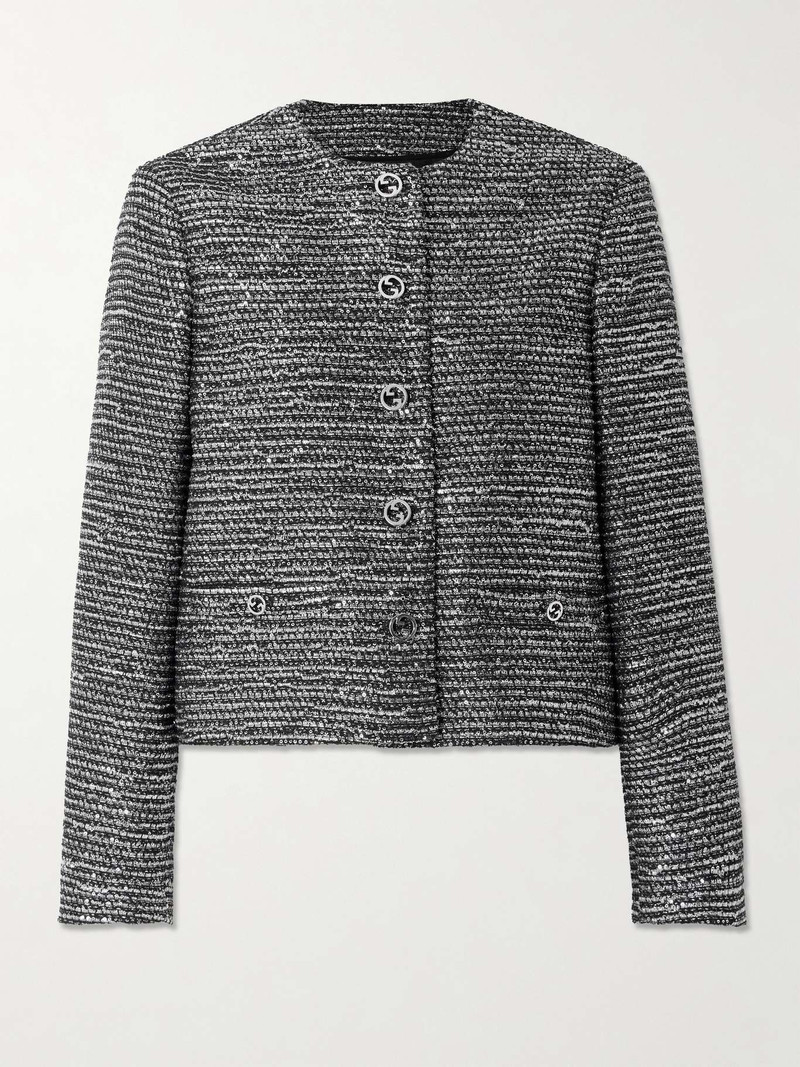 Cropped sequined wool-blend jacket 1