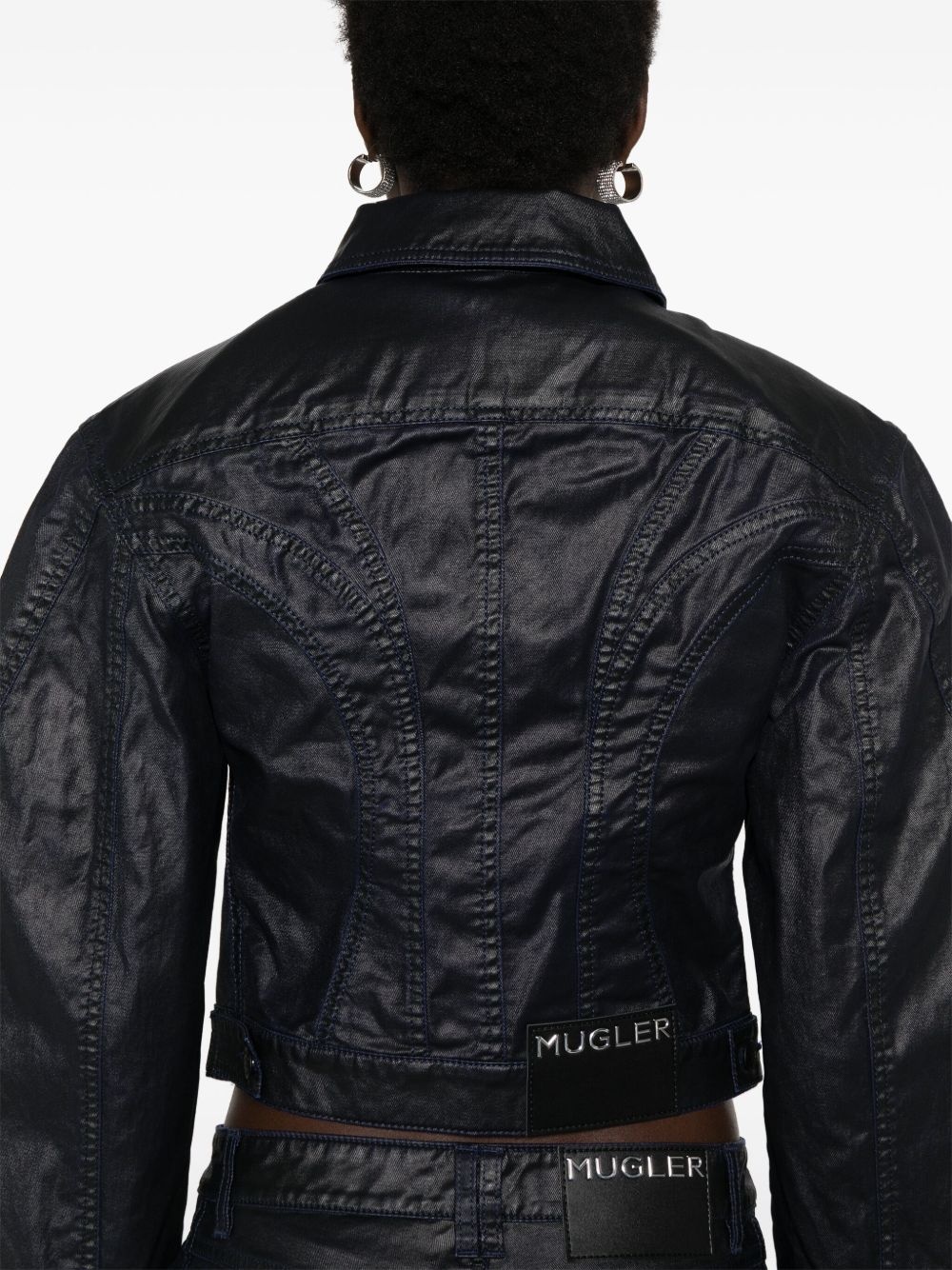 wax-effect denim jacket - 5