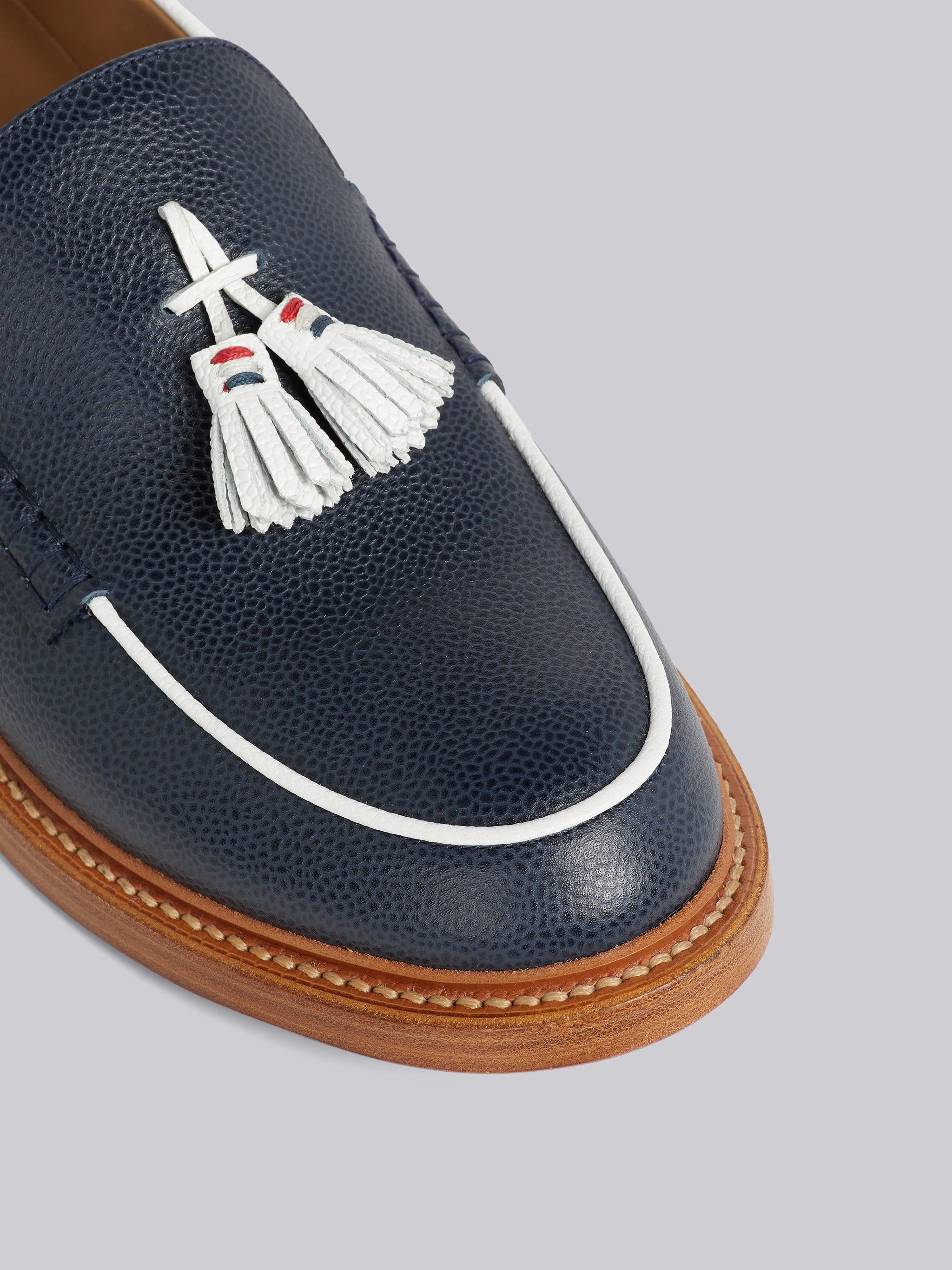 Navy Pebble Grain Leather Tassel Loafer - 2