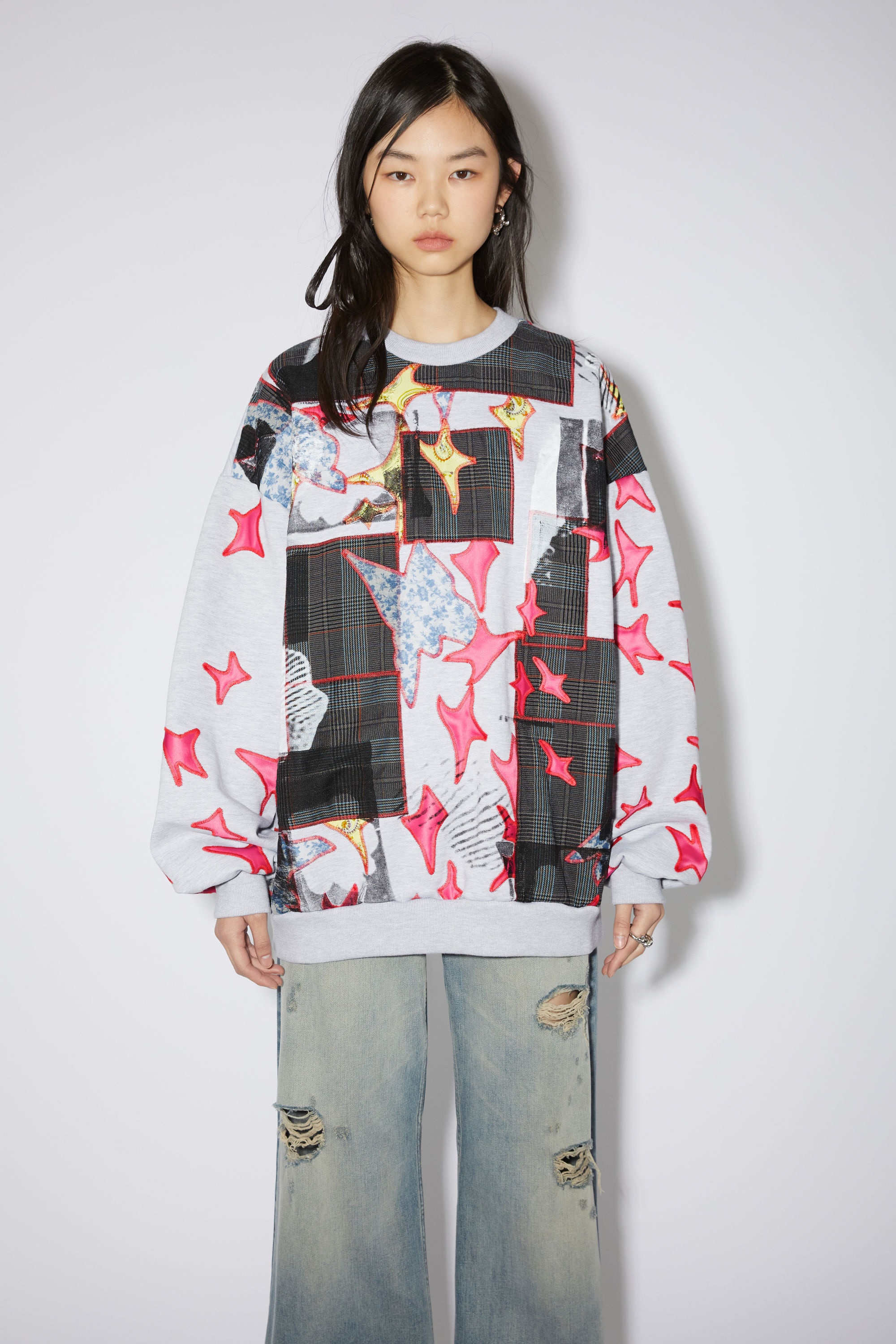 Patchwork sweater - Pale Grey Melange - 3