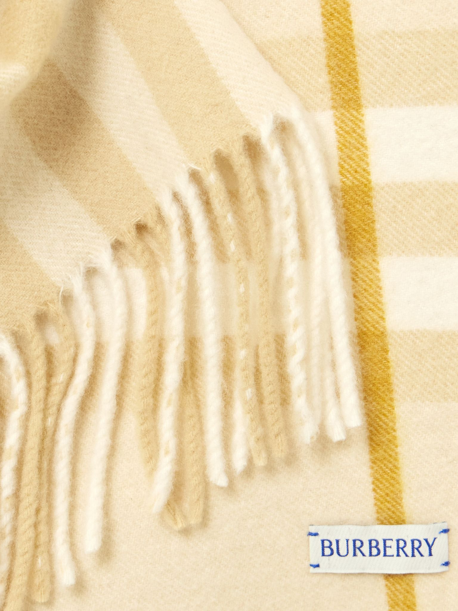 Fringed checked cashmere scarf Cream - 3