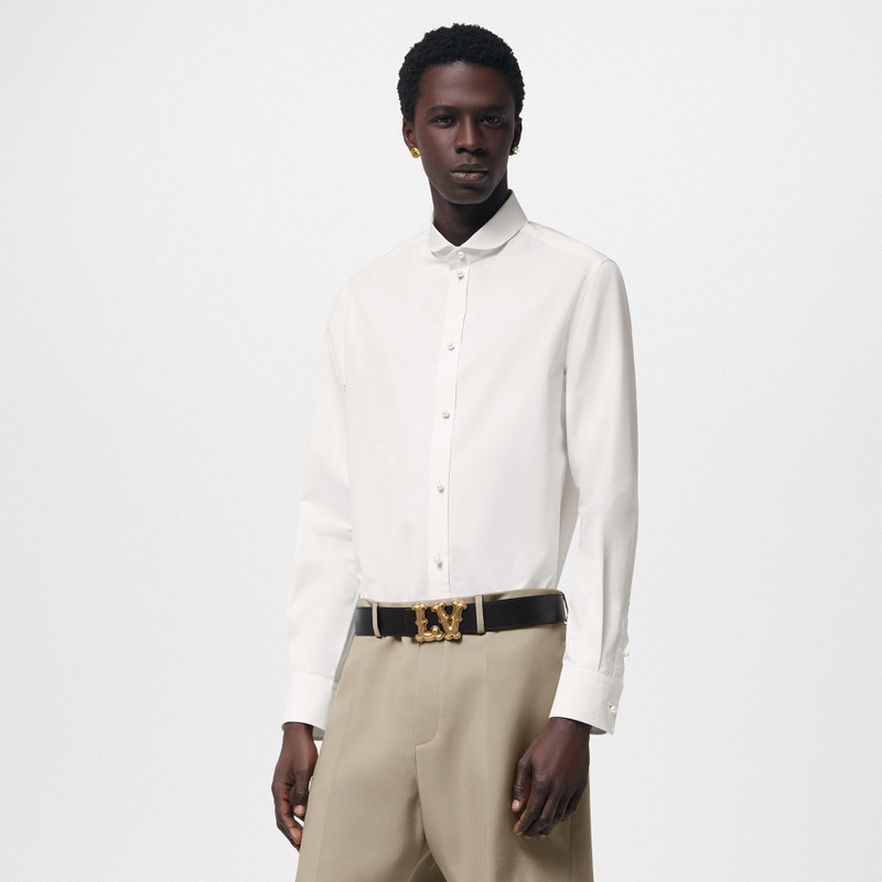 Fitted Long-Sleeved Cotton Shirt With Pearl Buttons 2