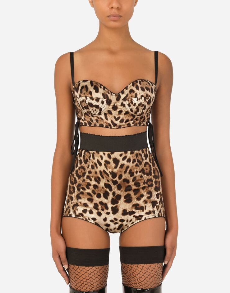 Leopard-print satin top with laces - 1