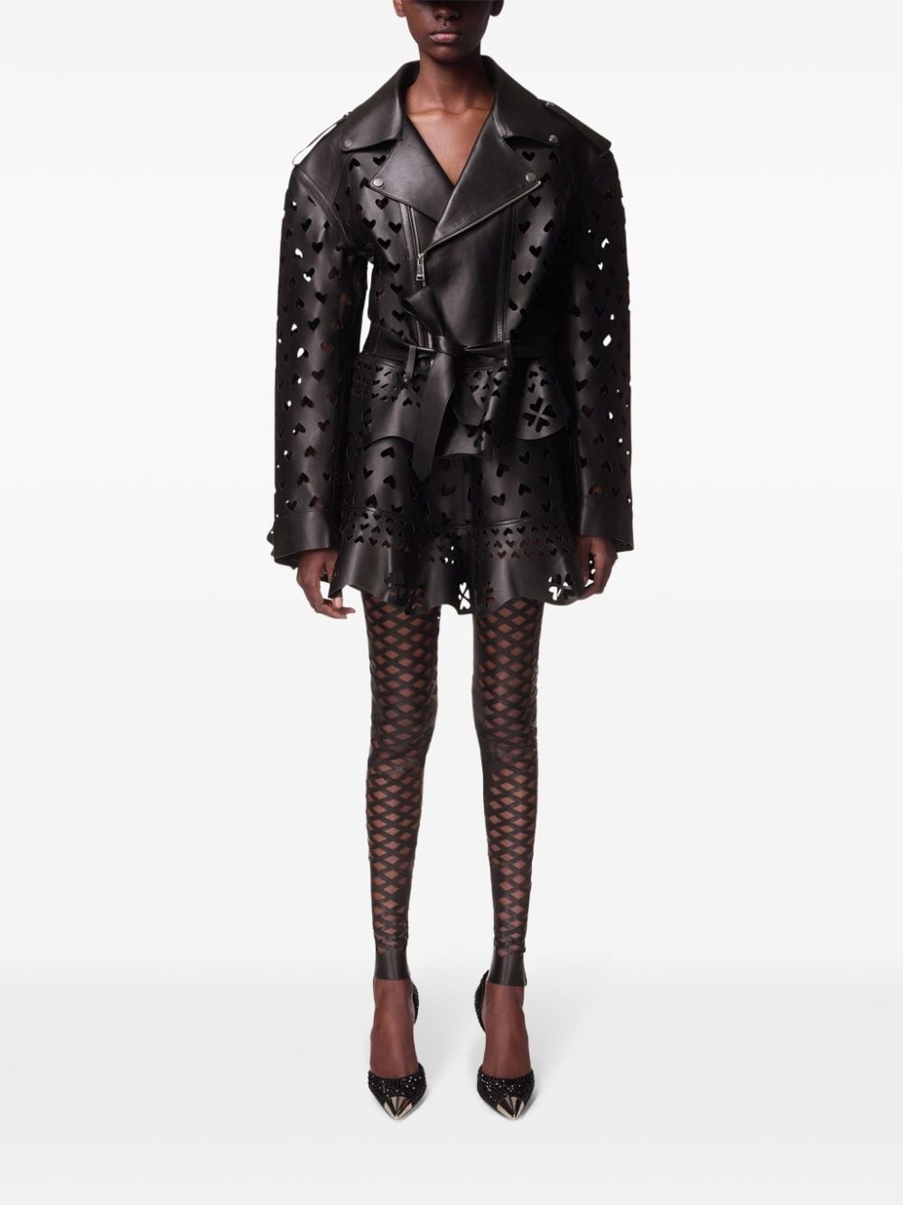 Laser-Cut Heart leather jacket - 2