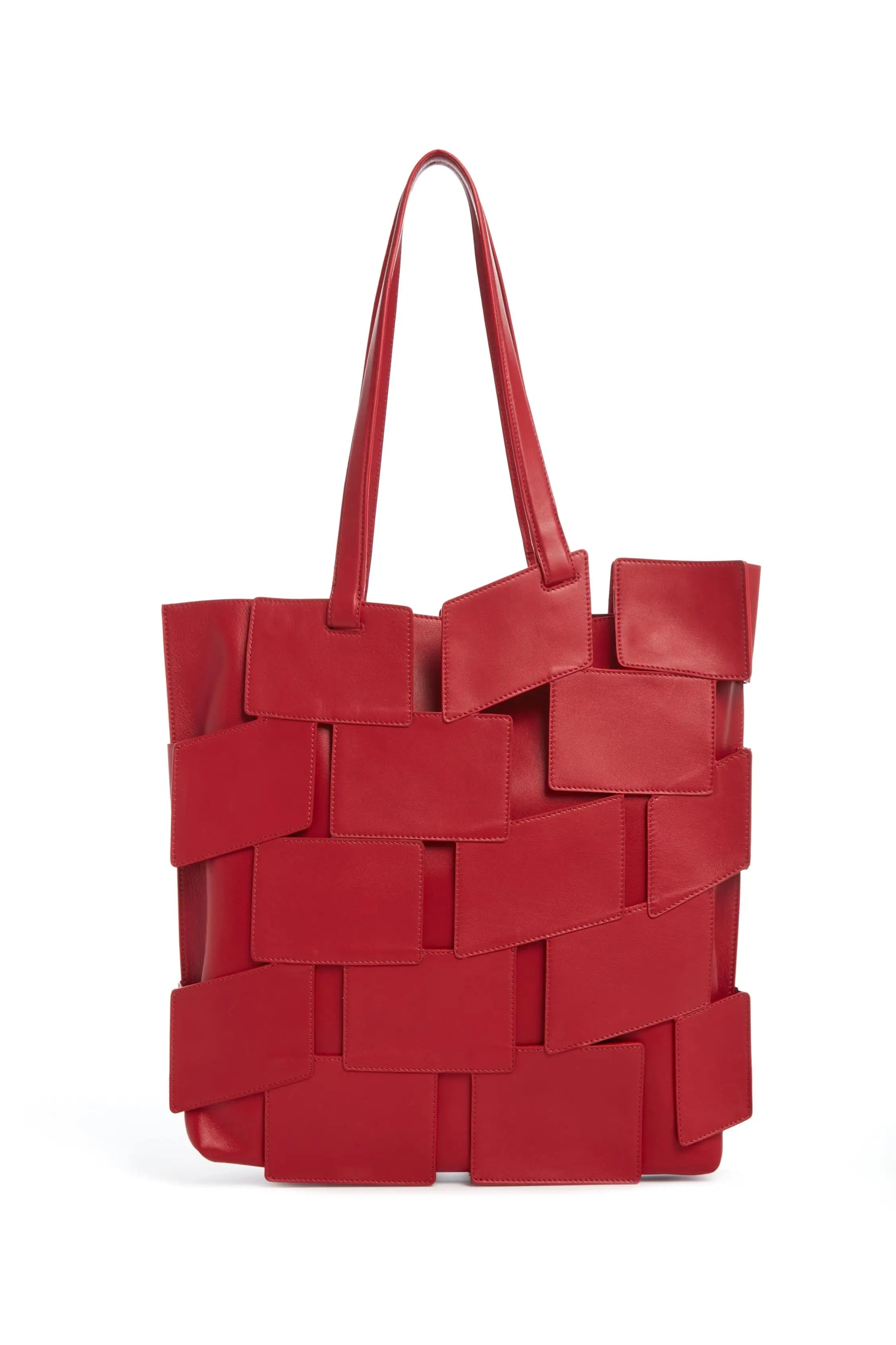 Laquered Patchwork Tote Bag in Red Topaz Leather - 1
