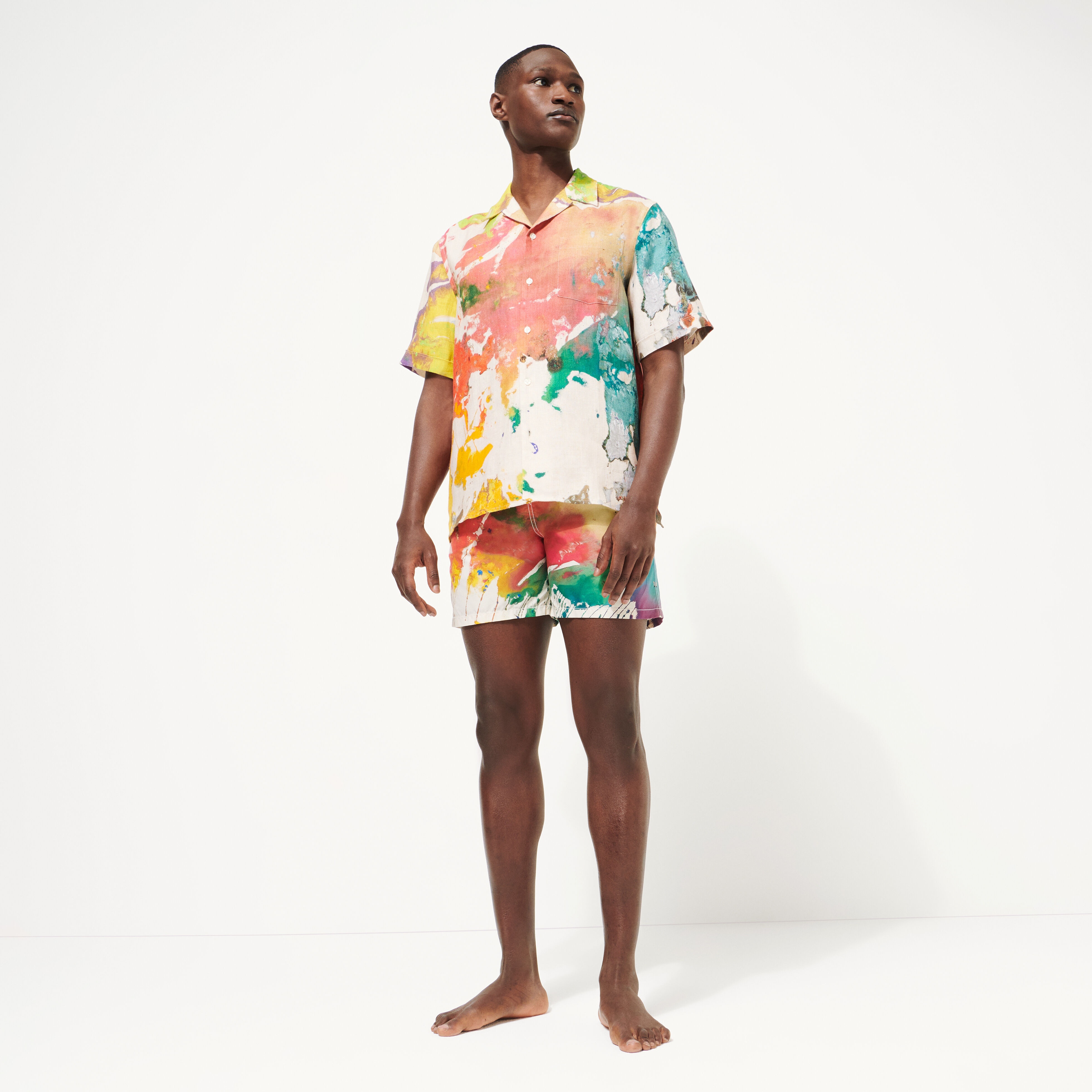 Men Bowling Shirt Linen Gra - Vilebrequin x John M Armleder - 3