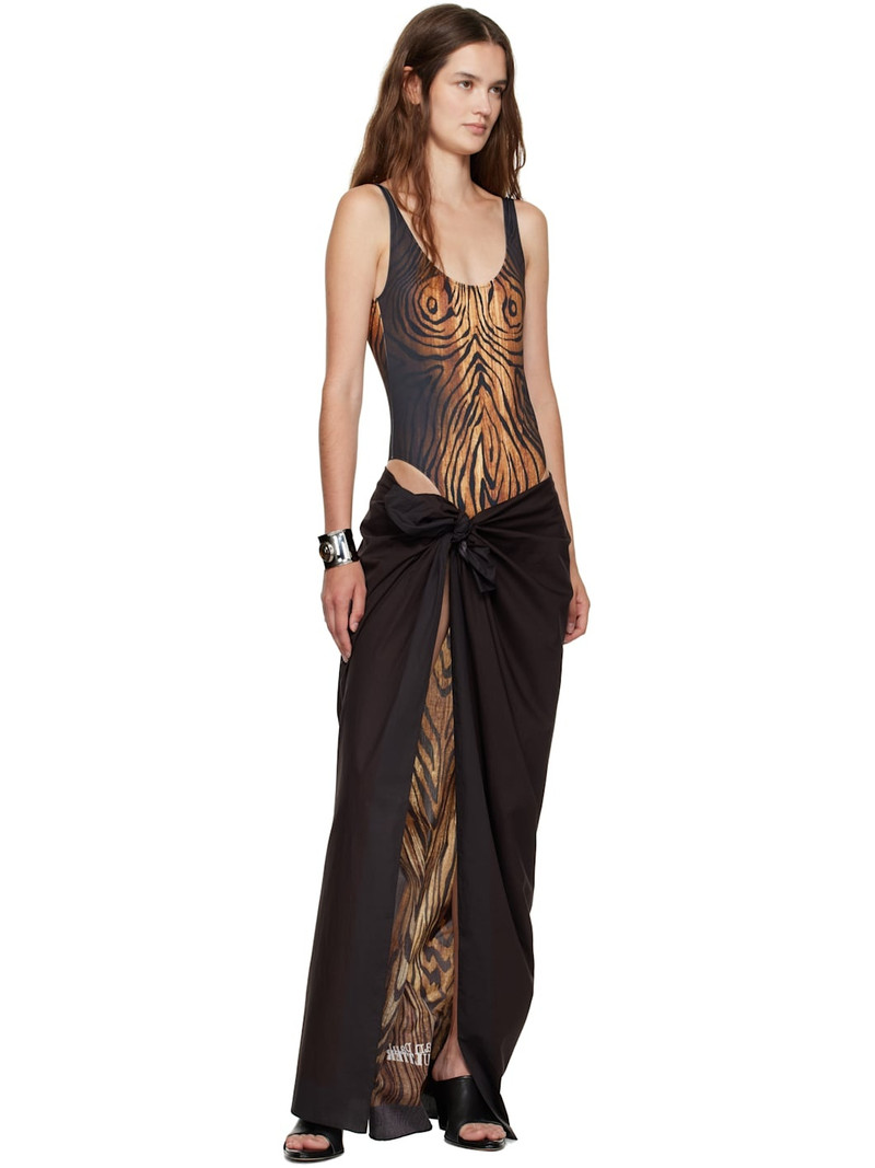 Jean Paul Gaultier Brown Pareo Printed Wood Cover-up Skirt outlook