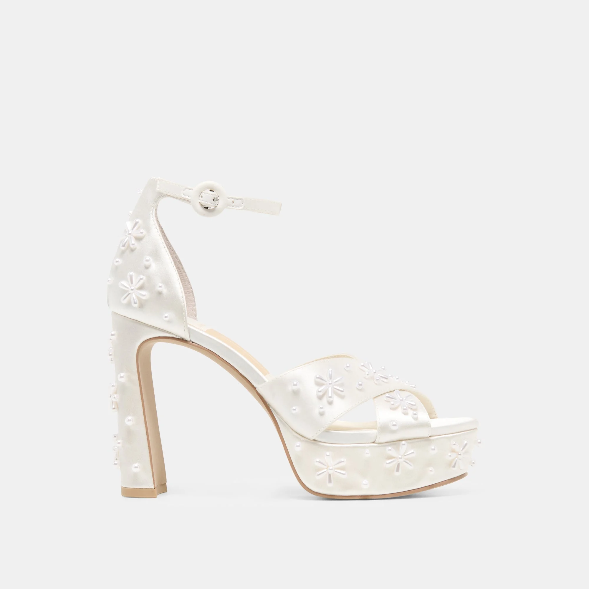 POPPY PEARL HEELS WHITE SATIN - 1