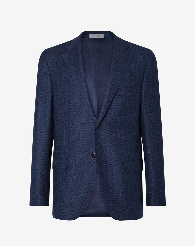 Navy blue herringbone wool jacket 1