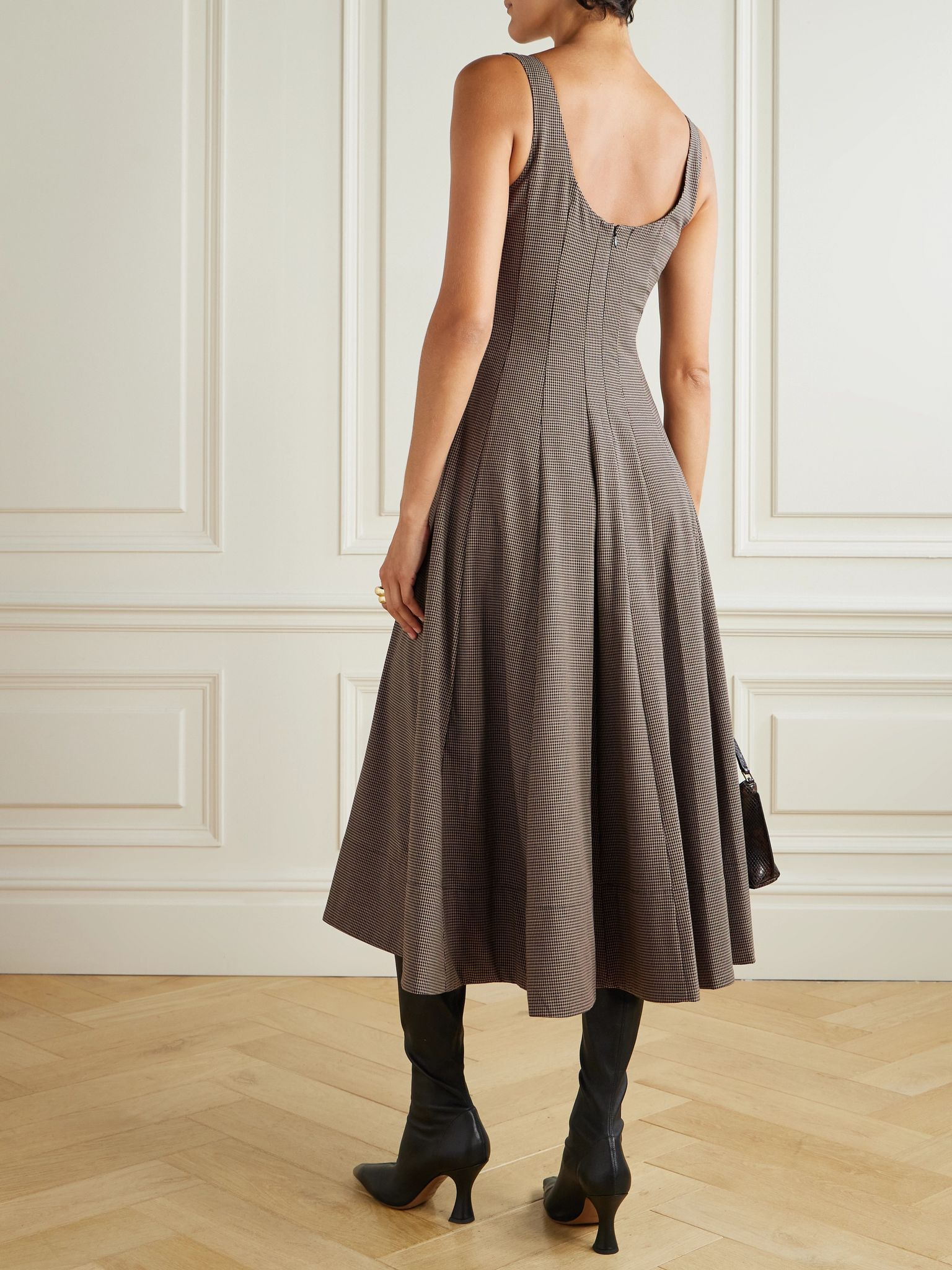 Wells pleated houndstooth poplin midi dress Brown - 3